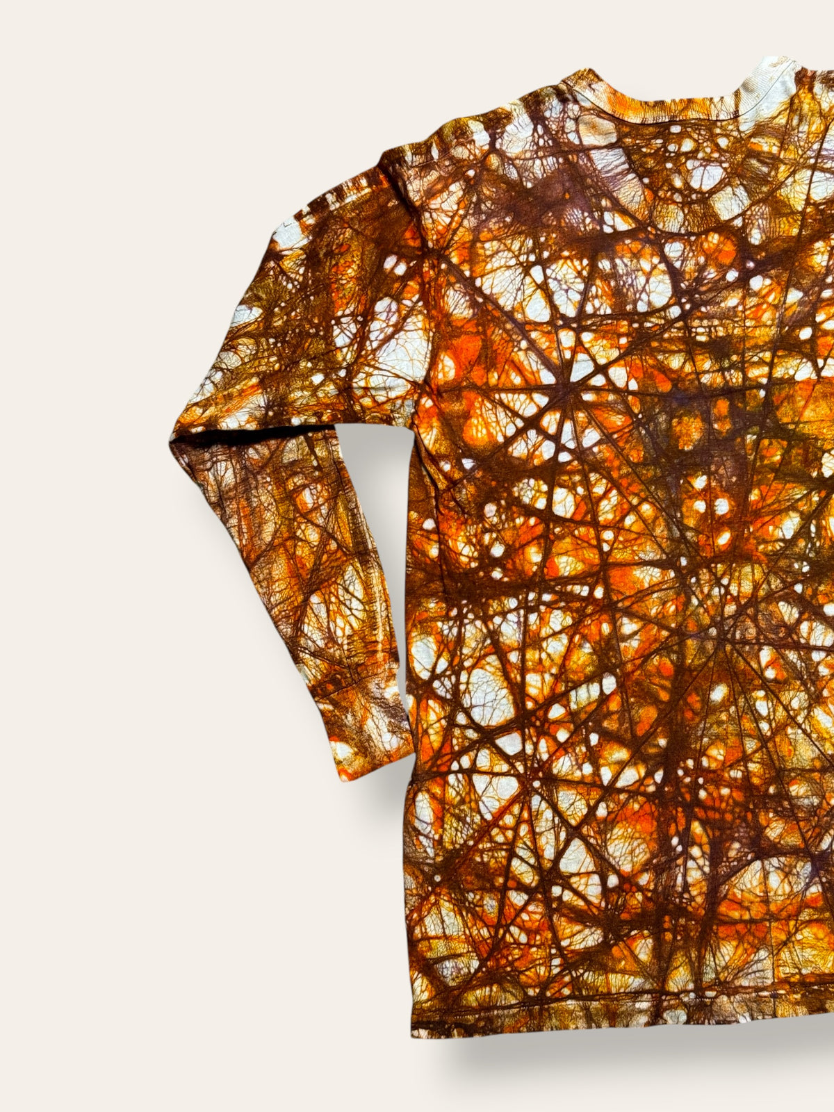 Vintage 1960s Hand-Dyed Folk Web Veining Tie-Dye Long Sleeve Shirt in Rust | Hanes Loopwheel 100% Cotton Shirt