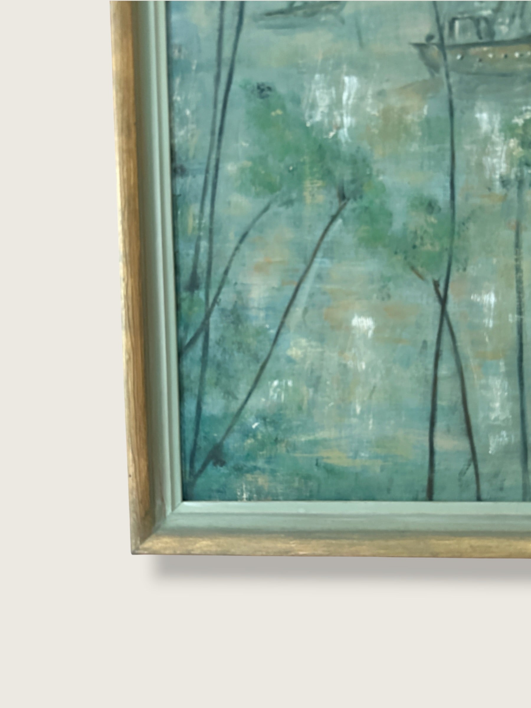 Vintage 1960s Joan Bergevin Mid-Century Modern Impressionist Oil Painting Titled “Evening Retreat” | Vintage MCM Coastal Masterwork Painting