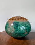 Vintage MCM Vanguard Studios Pottery Large Vase | Mid Century Modern Fluted Rim Green Glaze Studio Art Pottery Vessel USA