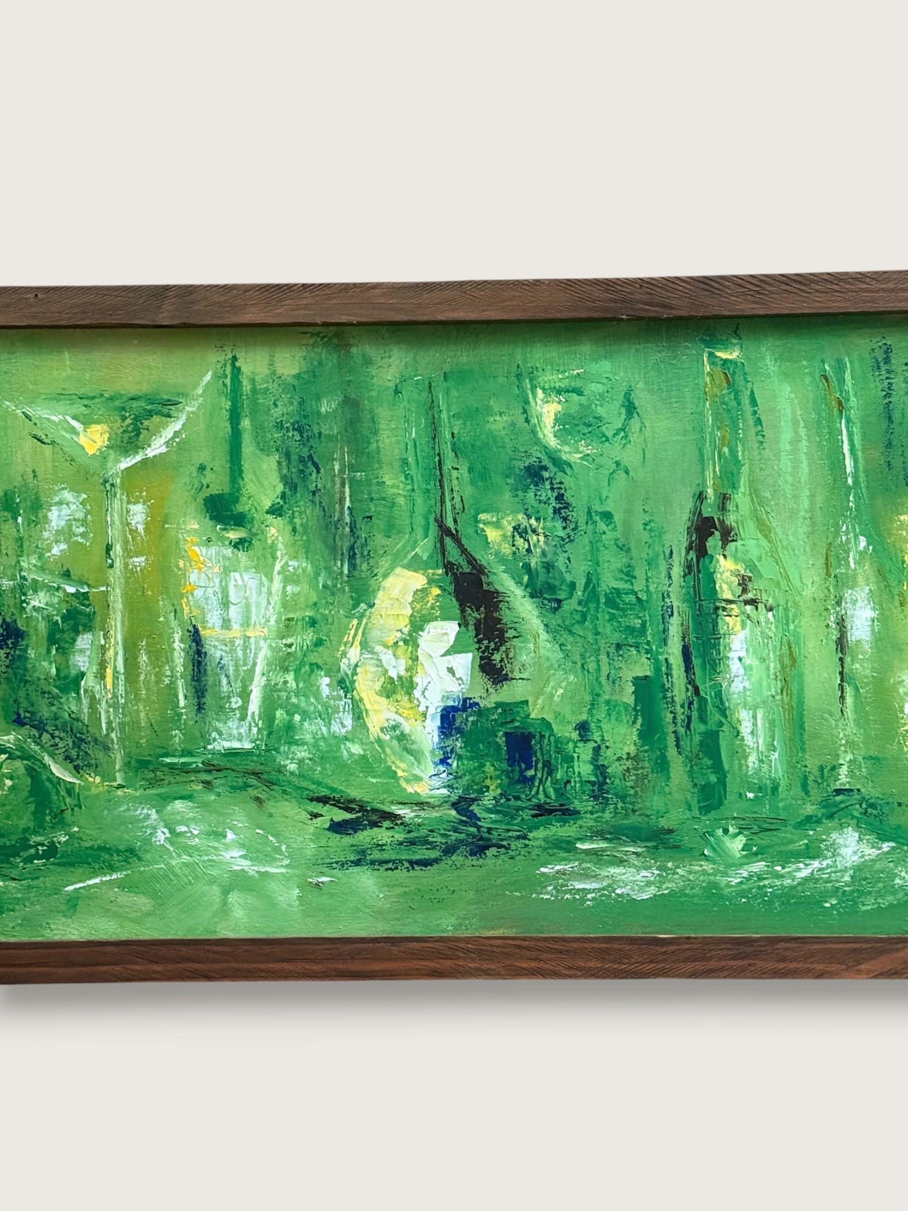 Vintage 1960s Mid-Century Modern Abstract Bar Scene Panoramic Painting | MCM Signed B. Gregor 1965