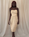 Vintage 1950’s Silk Ecru Strapless Fringe Dress
