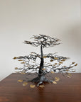 Vintage Brutalist Metal Bonsai Tree Sculpture | Handcrafted Wire Art with Gilt Leaves | Mid Century Modern Decor
