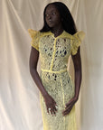 Vintage 1930’s Thrashed Lace Yellow Dress