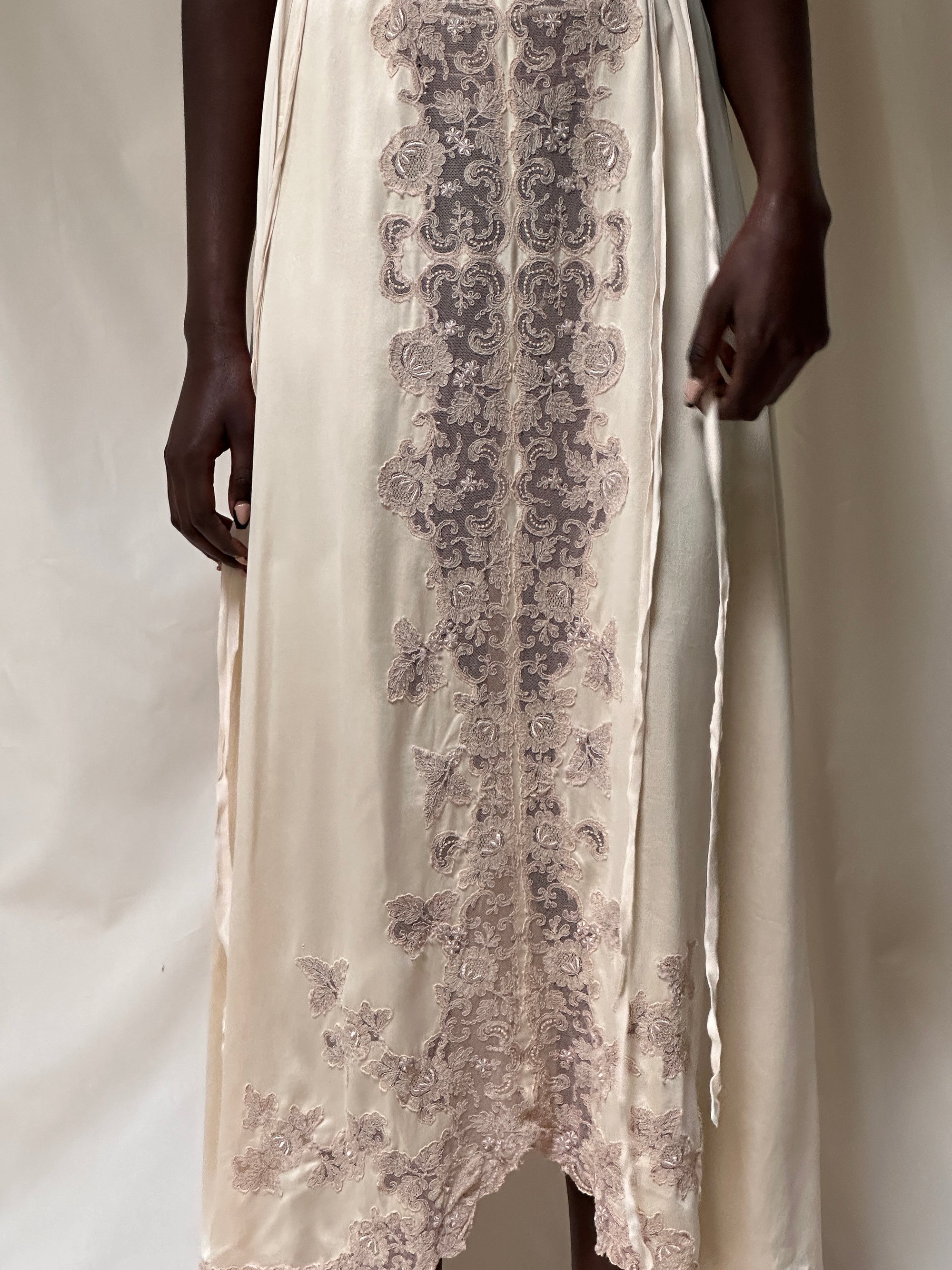 Vintage 1930’s Silk &amp; Lace Champagne Slip Dress