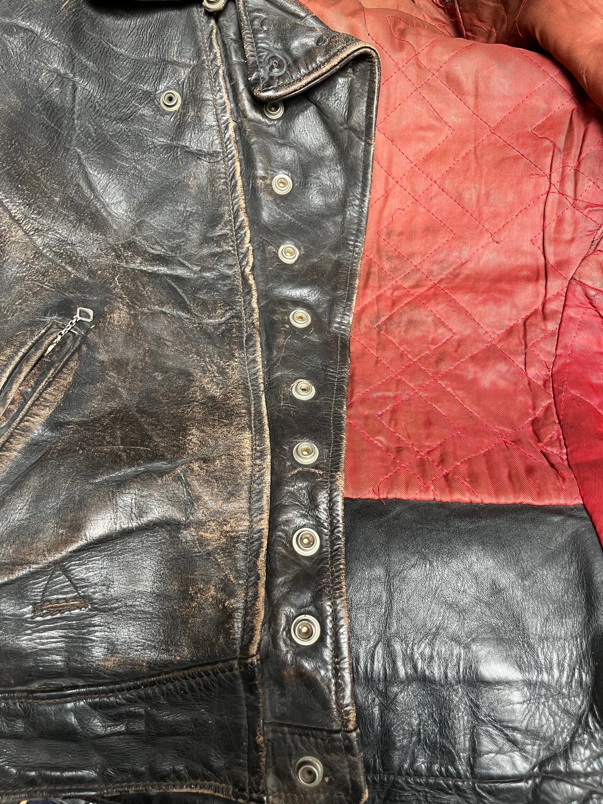 Vintage 1950s Modified Guide Master Leather Motorcycle Jacket | Distressed Black Biker Jacket