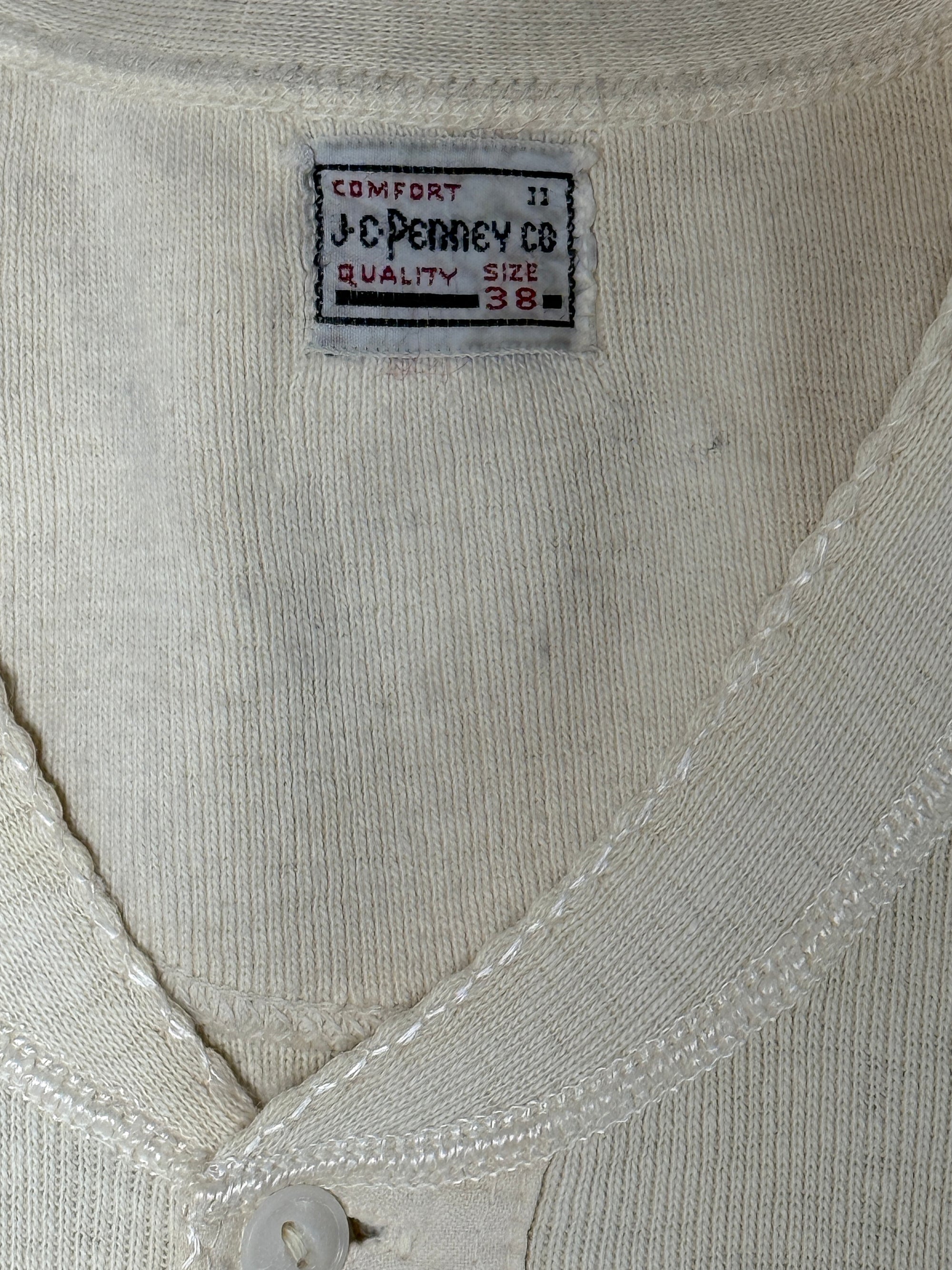 Vintage 1940’s Penney’s Cotton Henley | Heritage Blank Antique White Shirt