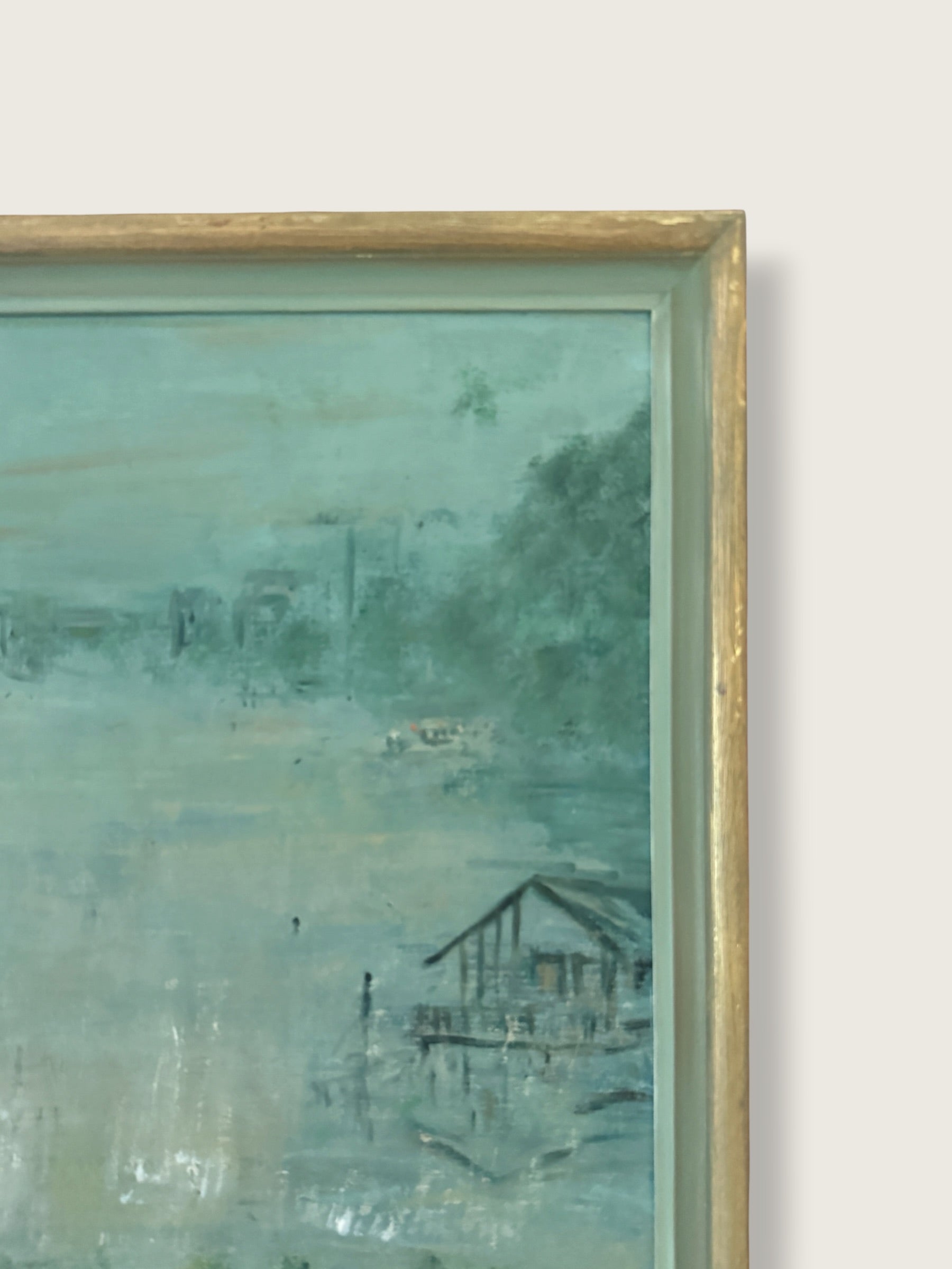 Vintage 1960s Joan Bergevin Mid-Century Modern Impressionist Oil Painting Titled “Evening Retreat” | Vintage MCM Coastal Masterwork Painting