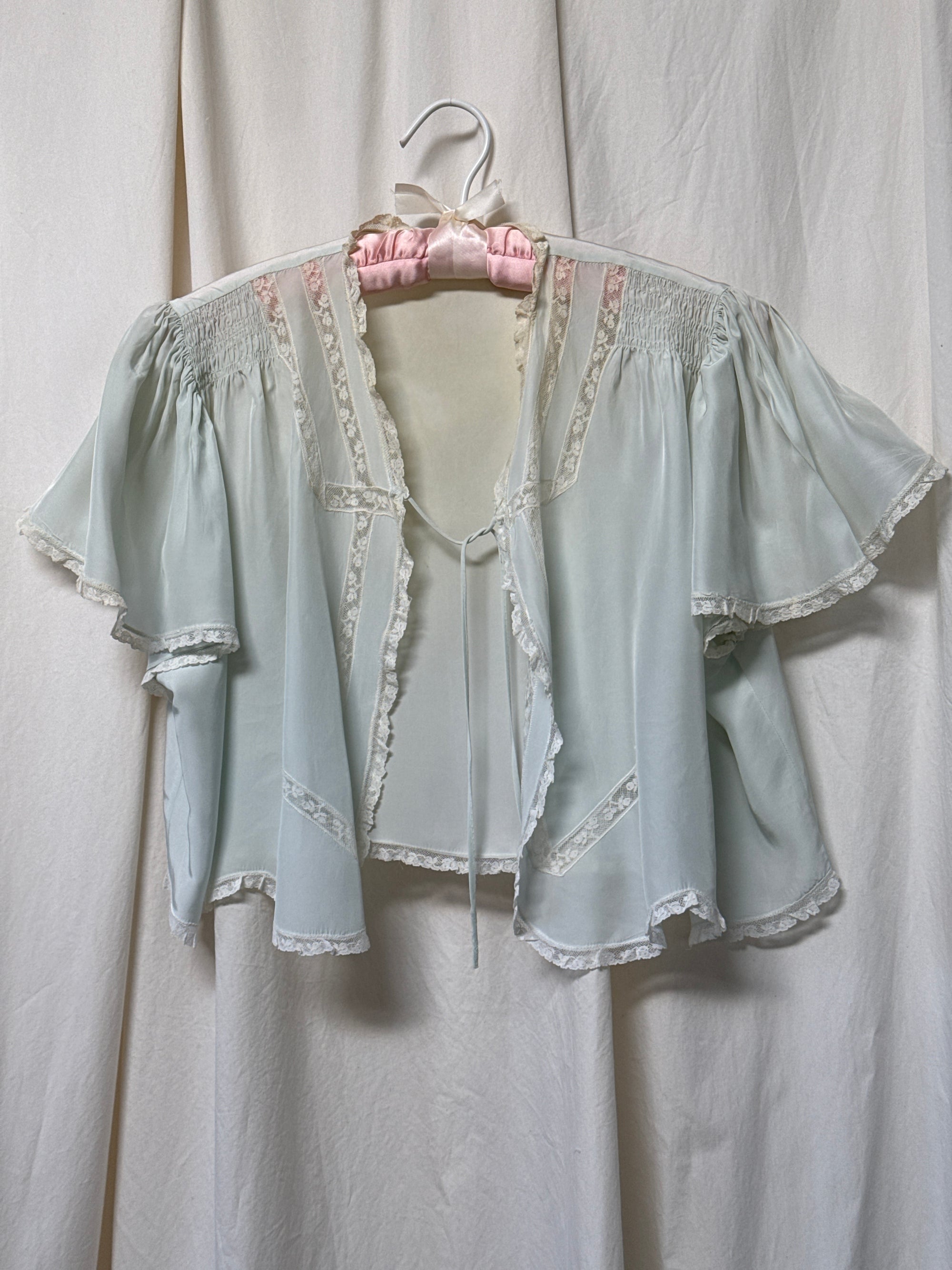 Vintage 1930s Silk-Rayon Butterfly Sleeve Bed Jacket | Silk Lingerie Layering Top