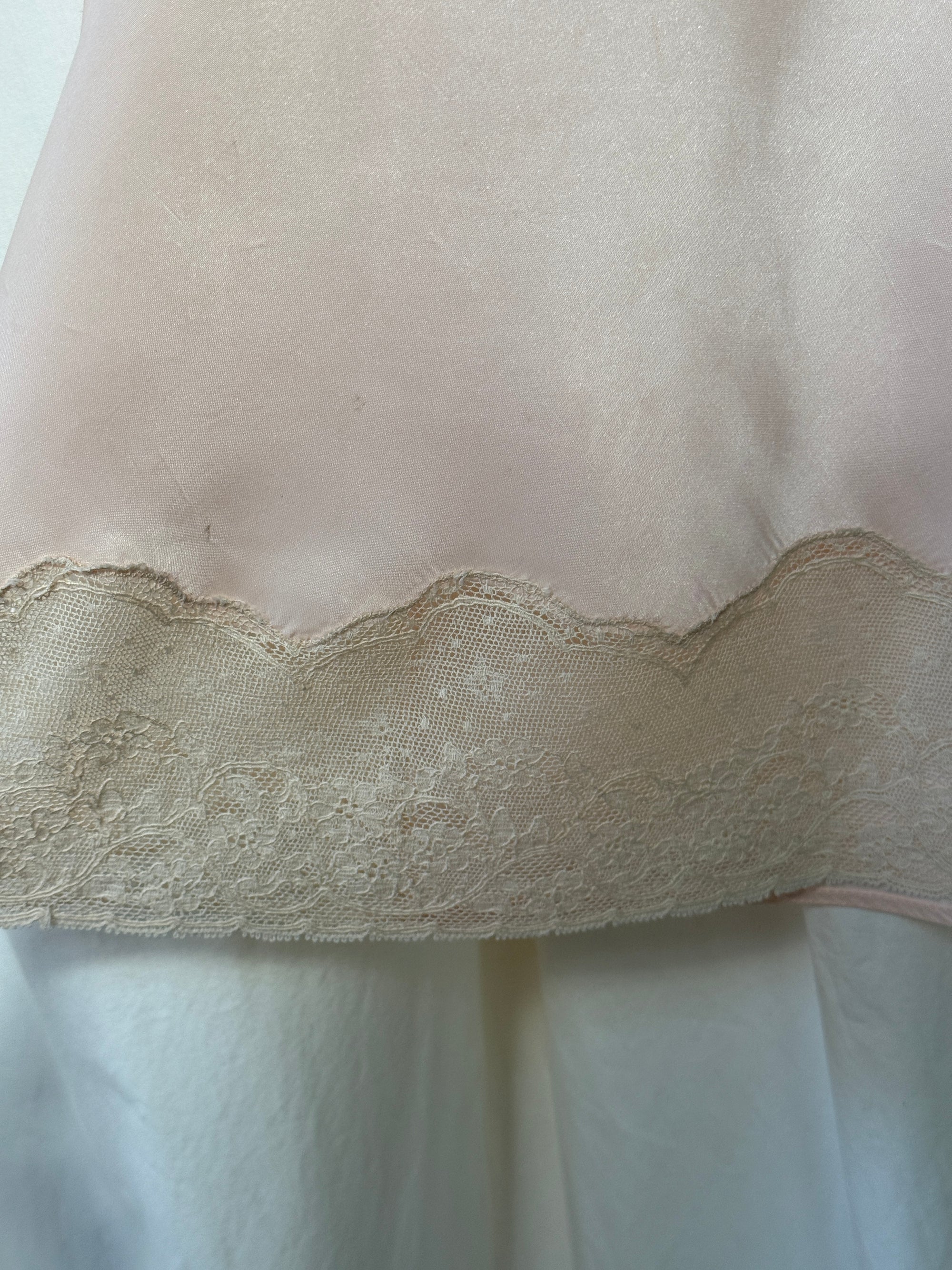 Vintage 1930’s Silk Rayon Slip Dress | Romantic Blush Pink Lace Trim Luxury Lingerie