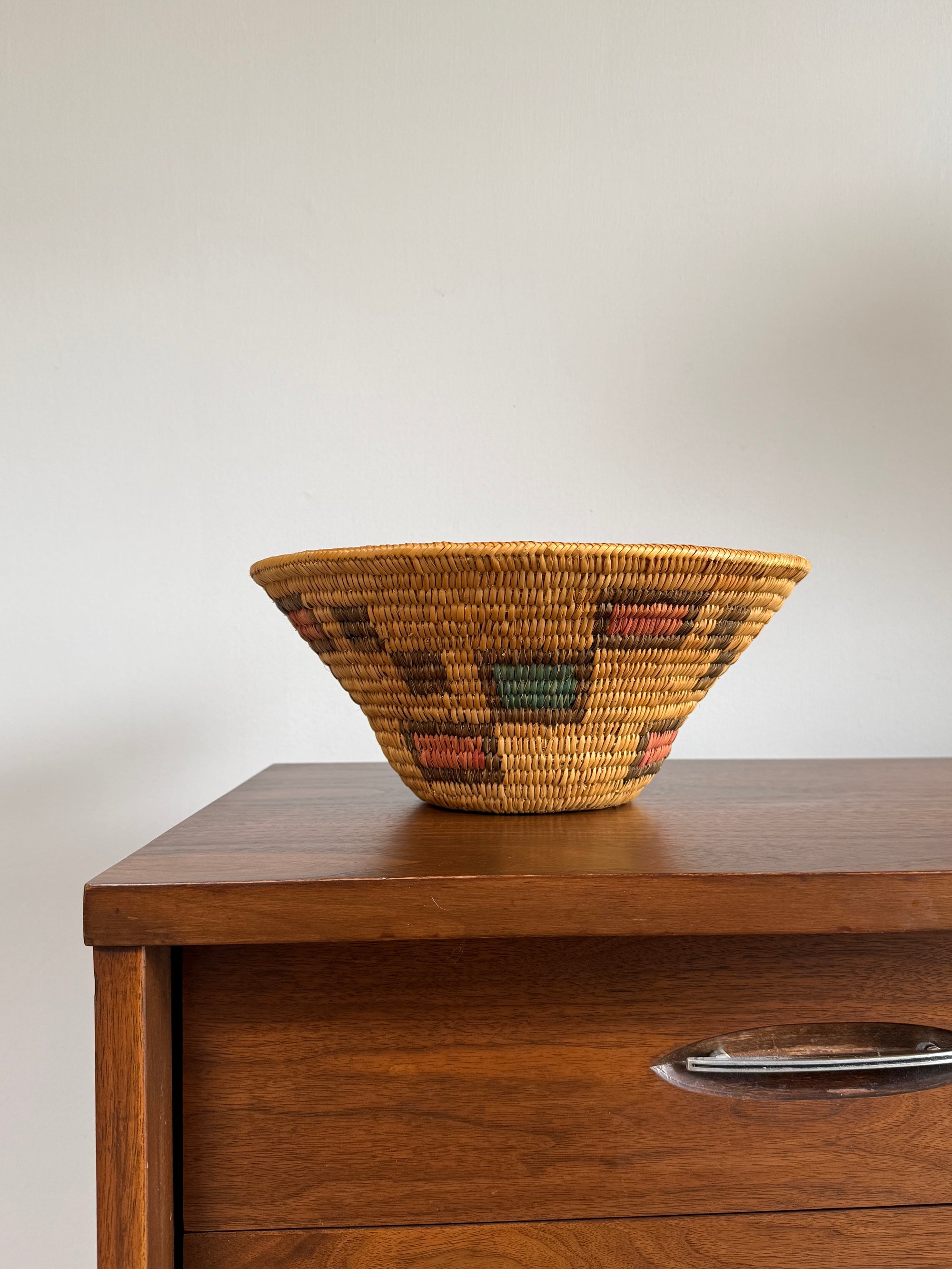 Vintage Jicarilla Apache Coil Handmade Basket | Native American Geometric Basket