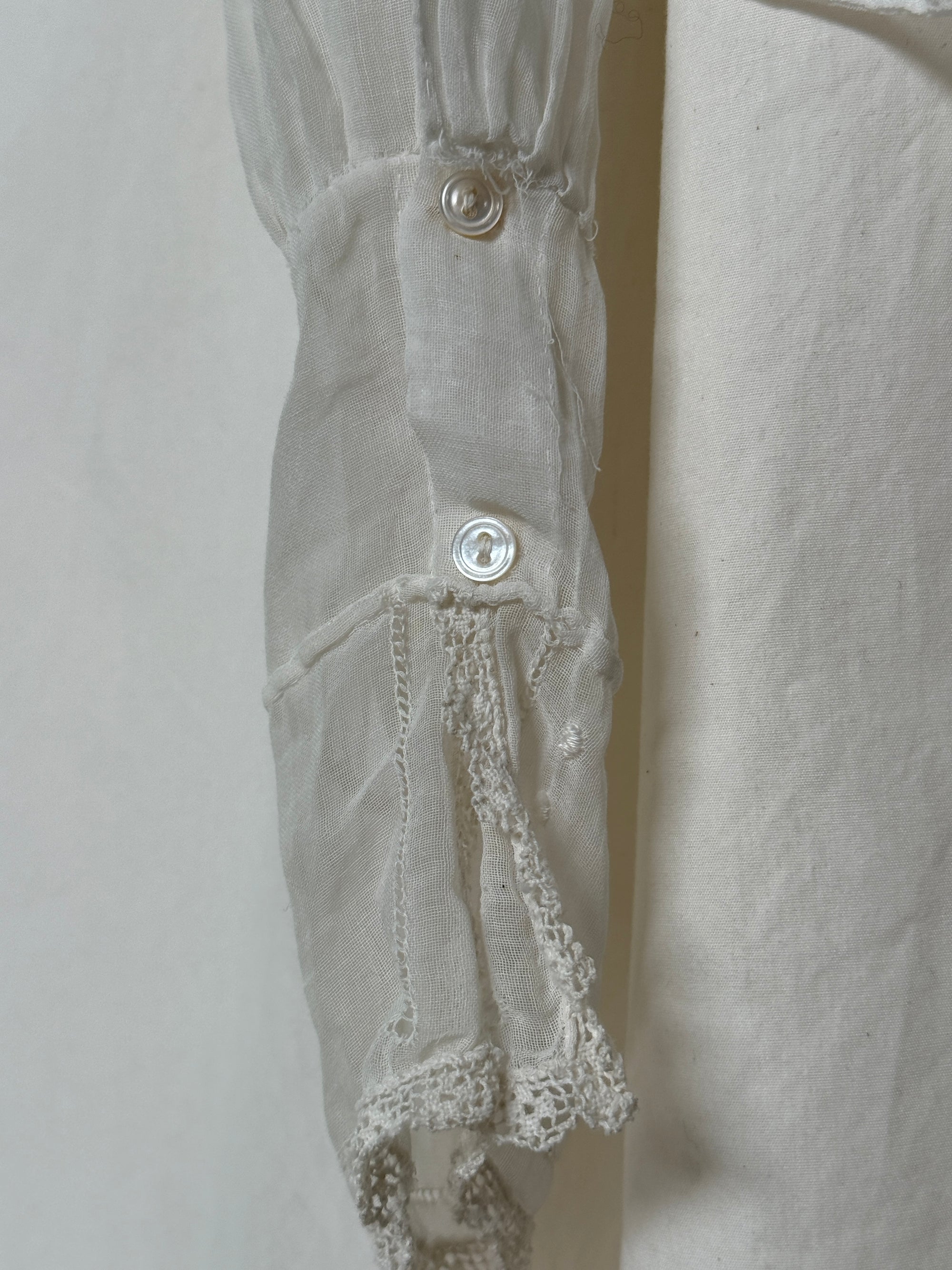 Antique 1900s Edwardian White Blouse | Antique Sheer Cotton Top with Embroidered Collar