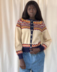 Vintage 1950’s Norway Fair Isle Navy Wool Cardigan Sweater