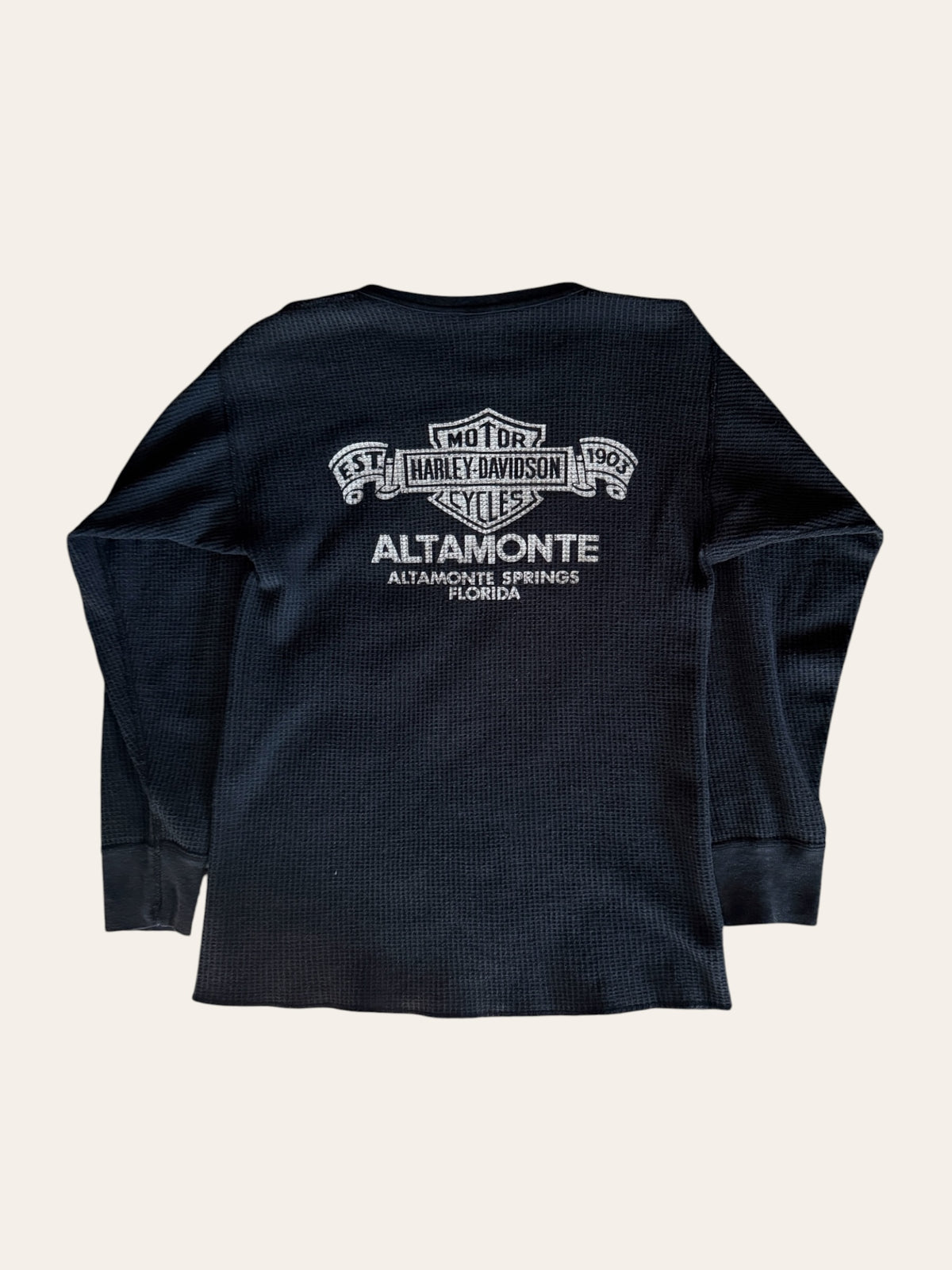 Vintage 1980s Harley Davidson Waffle Knit Thermal Shirt | Original 80s Harley 3D Emblem Eagle Shirt