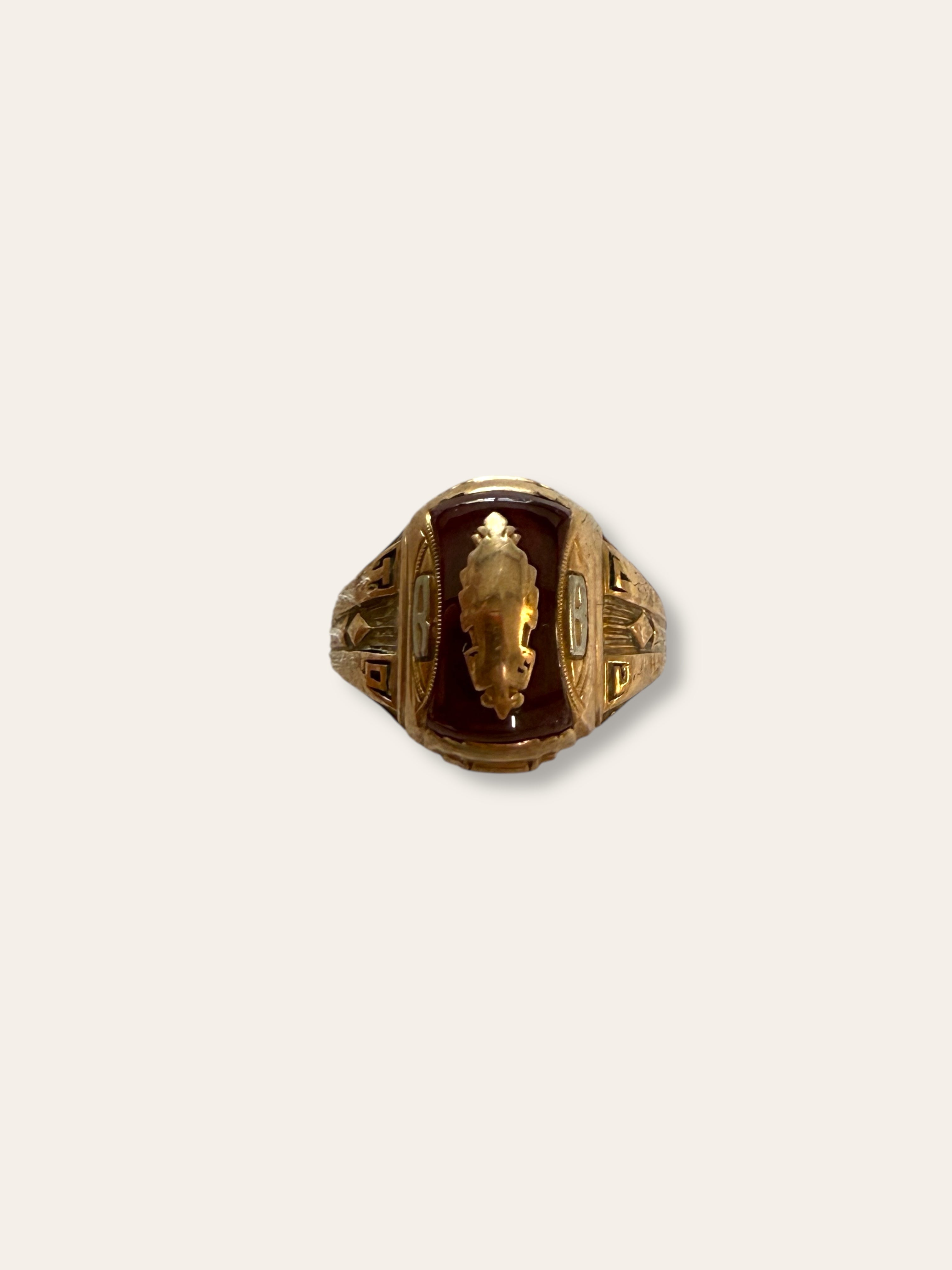 【希少デザイン】 ヴィンテージ40sクラスリング 10K Vintage 1940's HJ 10k Gold Art Deco Class Ring Size 10.5