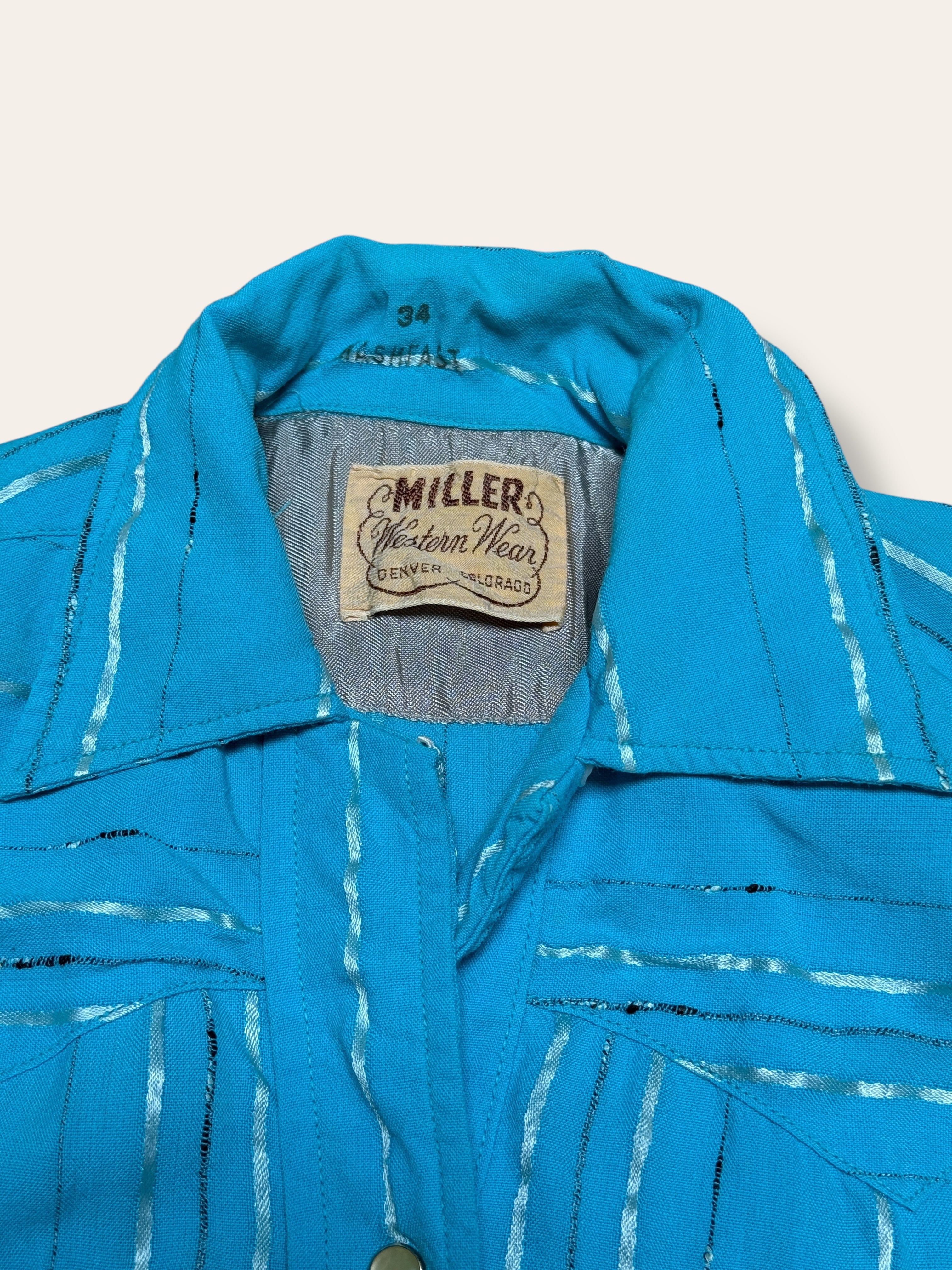 50s rayon shirt レーヨンシャツ ターコイズブルー Vintage 1950's Turquoise Fleck Miller Western Rayon Shirt