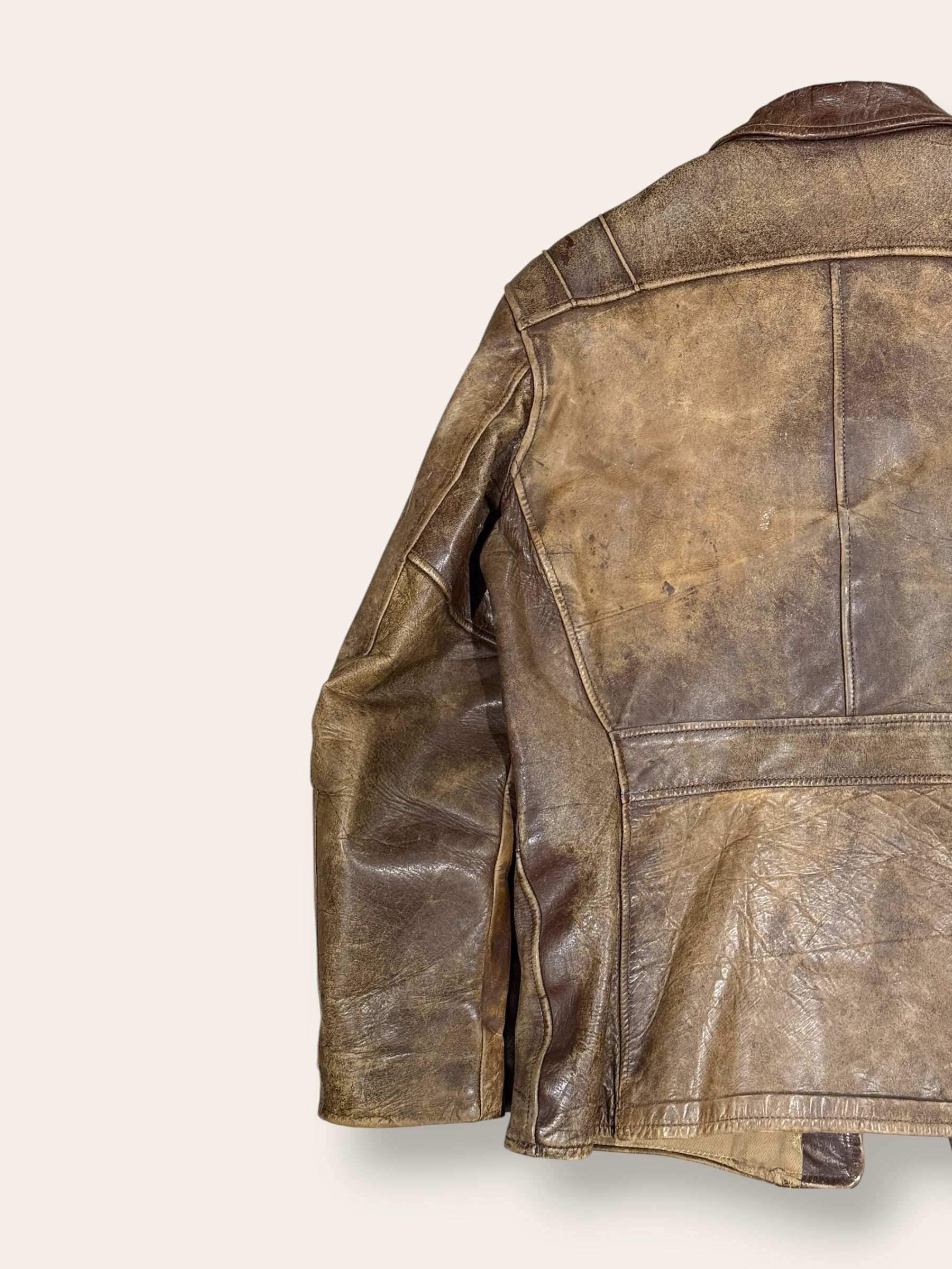 Vintage 1940-50s Windward Horsehide Leather Jacket | Montgomery Ward Brown Belted Back Jacket