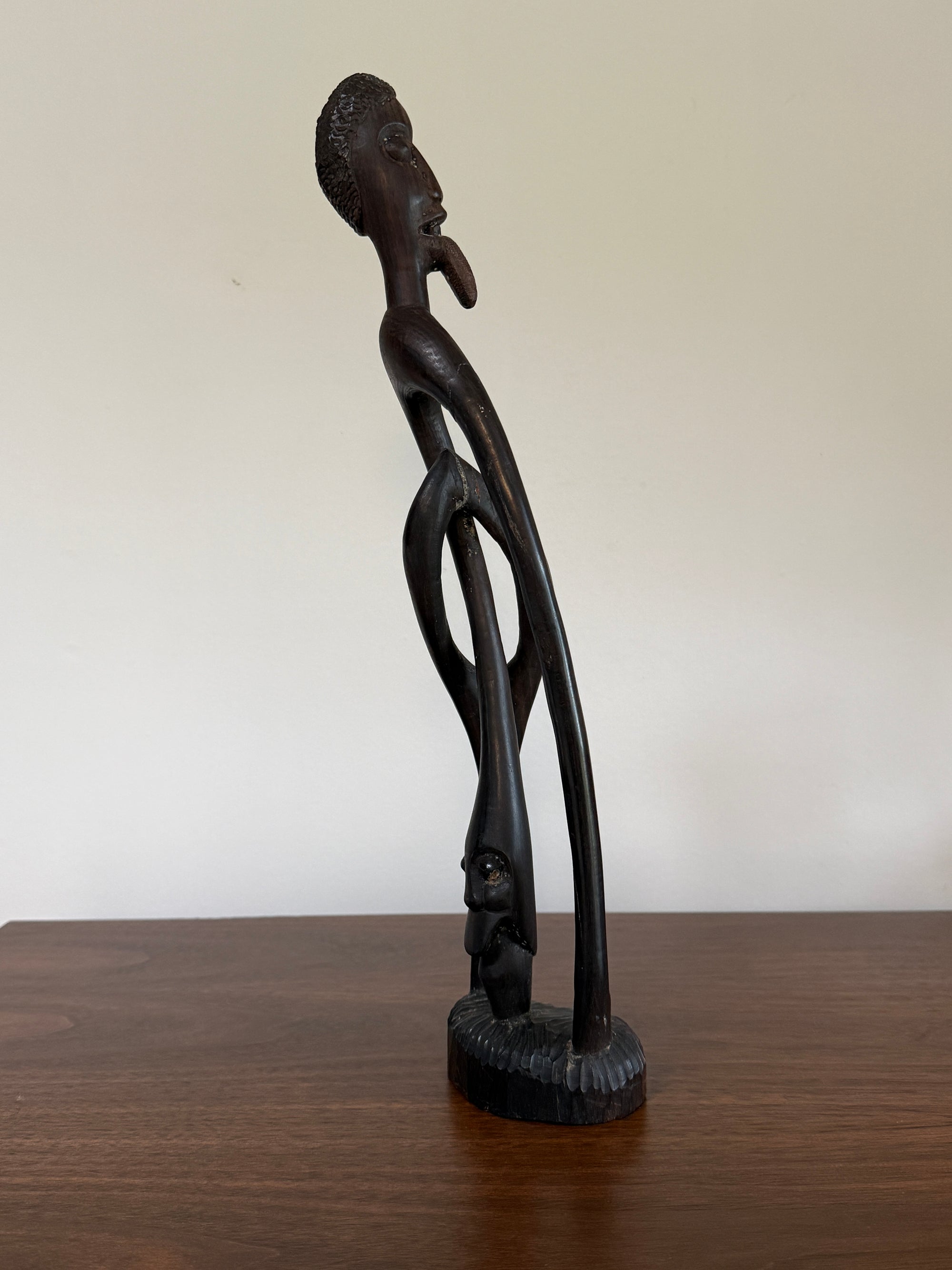 Vintage 1960s Mid-Century Modern Makonde Shetani Spirit Sculpture | Hand-Carved African Blackwood (Mpingo Ebony)