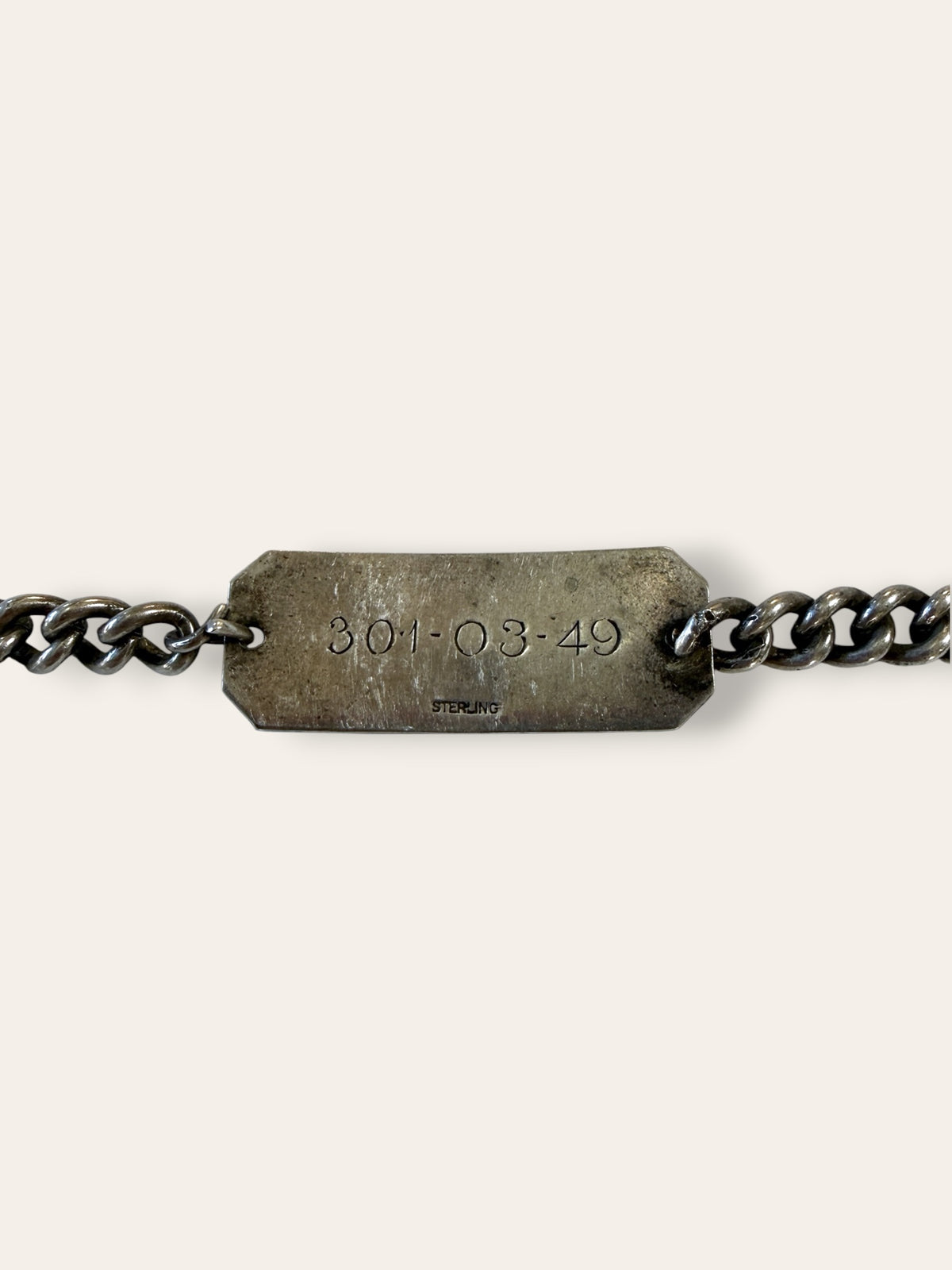 Vintage Sterling Silver WWII Identification Bracelet | Chunky Curb Link | 7” Chain Stamped