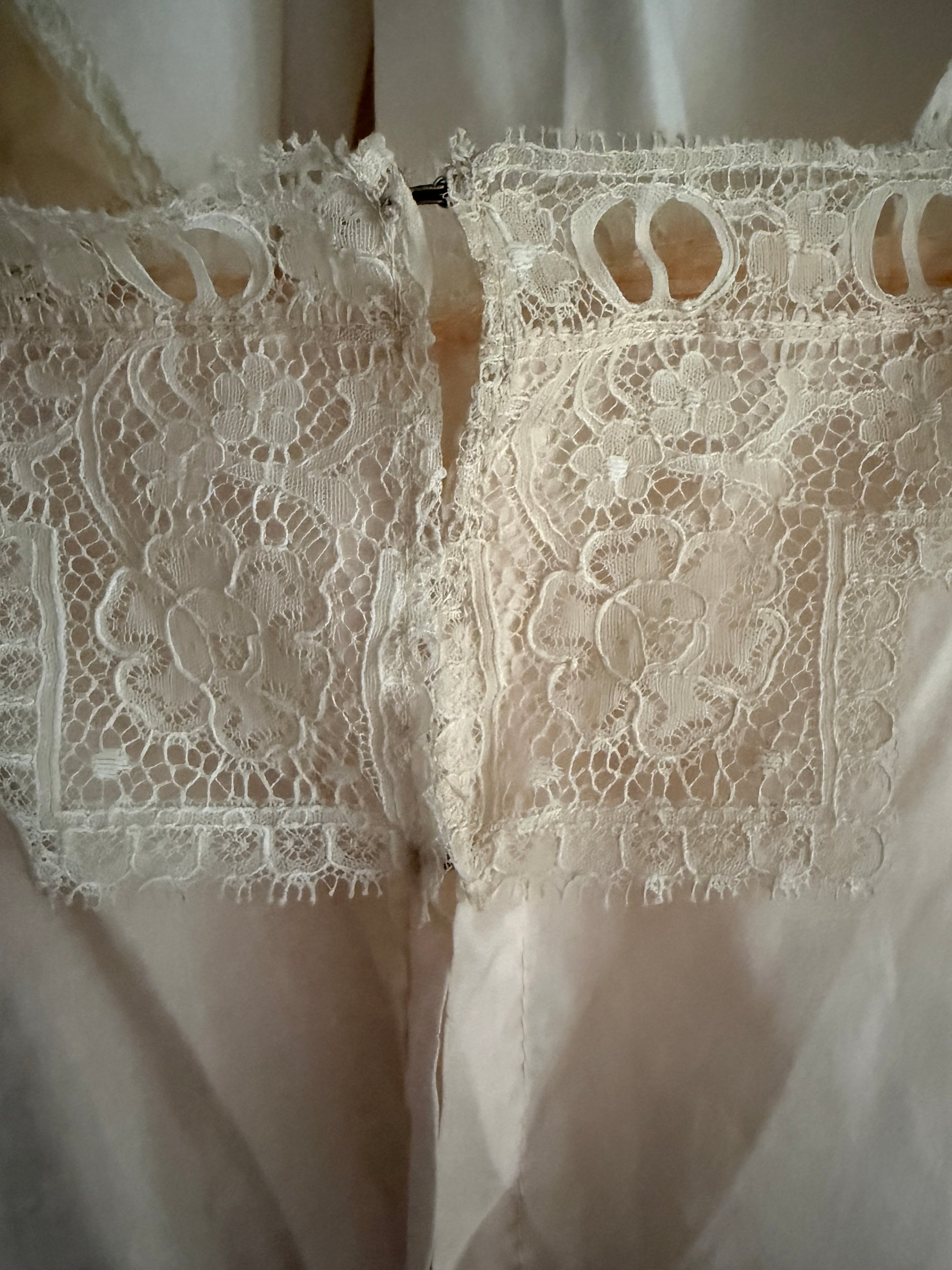 Vintage 1900s Silk &amp; Lace Camisole Top | Edwardian Ivory Lace Bustier Crop | Antique Lingerie Blouse