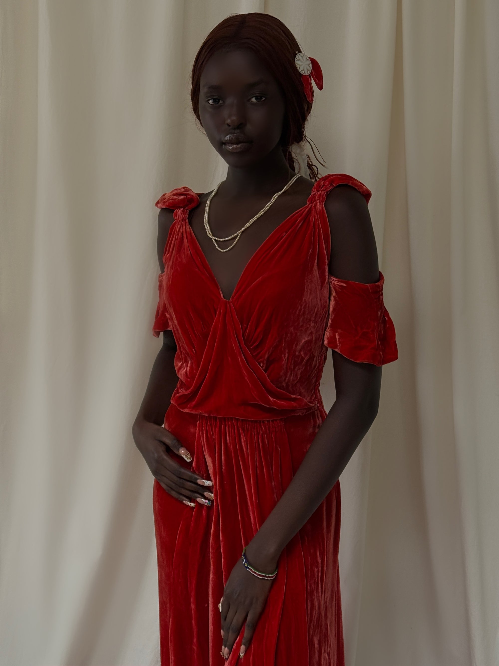 Vintage 1930s Poppy Velvet Dress