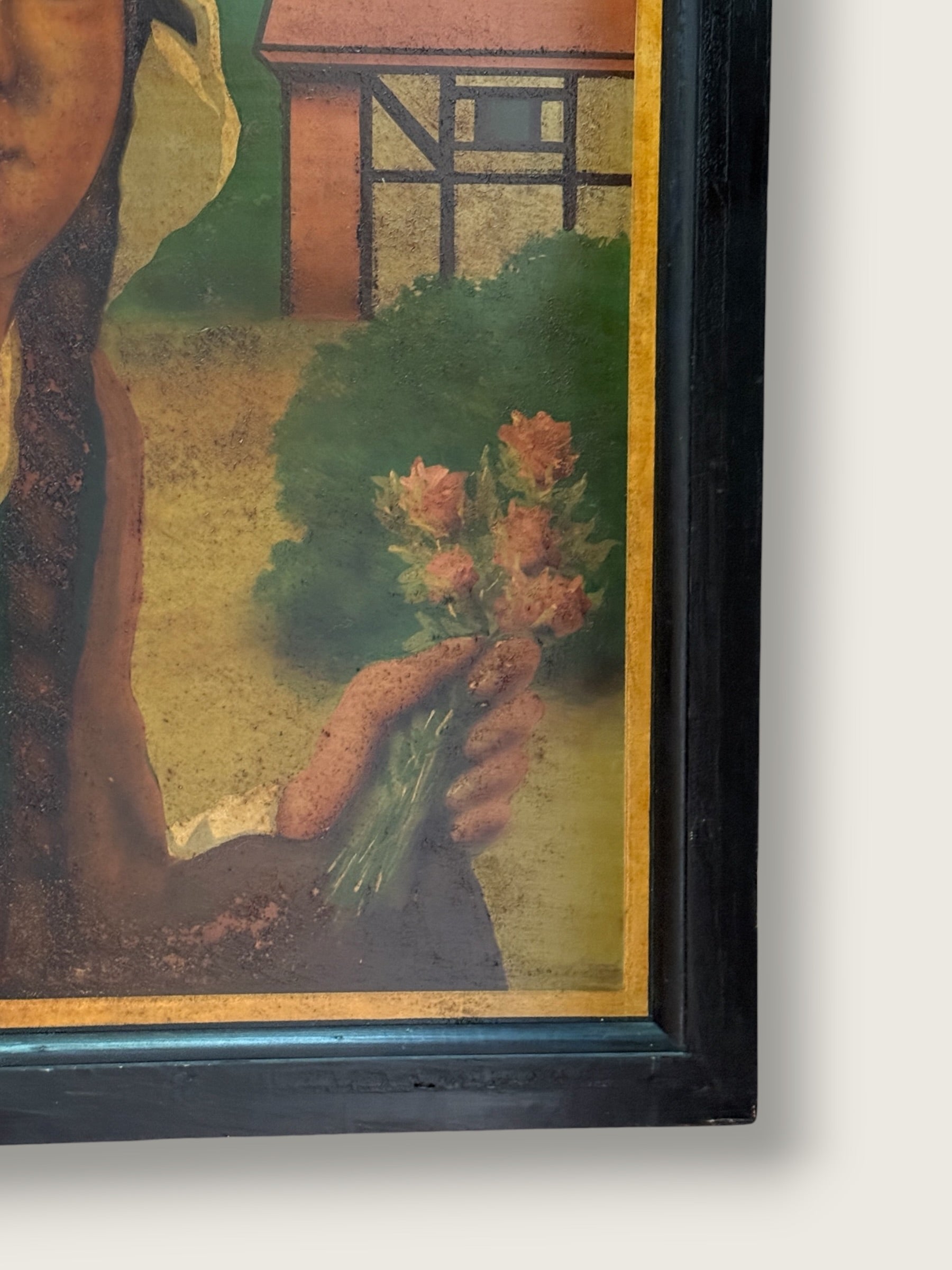 Vintage English MCM Pub Sign "Maids Head" | Mid Century Horse &amp; Cart Tavern Wall Art | Framed British Bar Hand Painted Art
