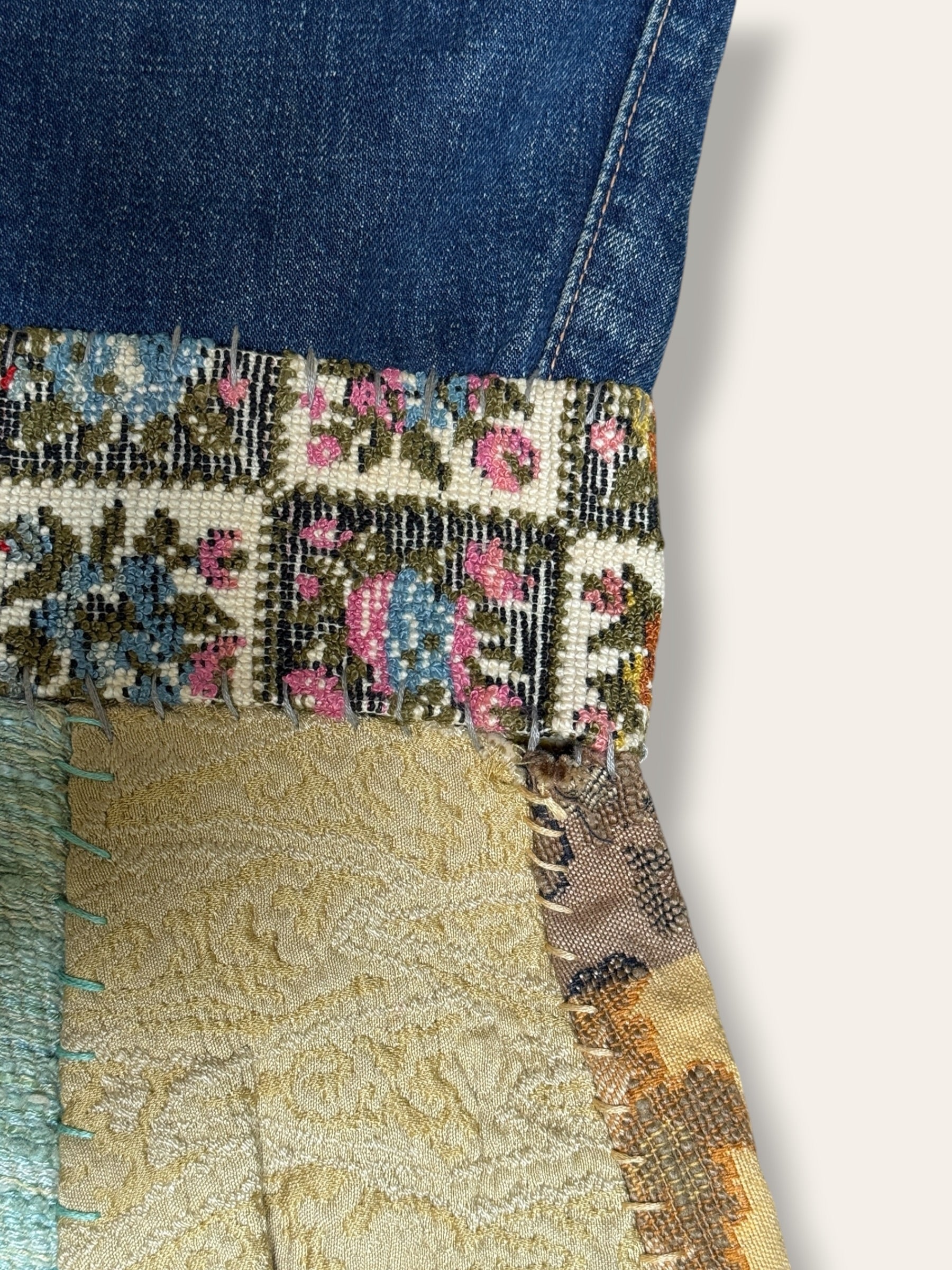 Vintage 1960s Levi’s 501s Big E Hippie Patchwork Denim Jeans | Bell Bottom Folk Art Custom Denim Pants W:26