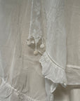 Antique Edwardian Romantic White Gauze Cotton Blouse | Vintage Sheer Top With Pom-Pom Tassels