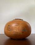 Vintage Signed Hand Turned Elm Fork Turquoise Inlay Burl Wood Bowl | Live Edge Natural Art Turned Vessel