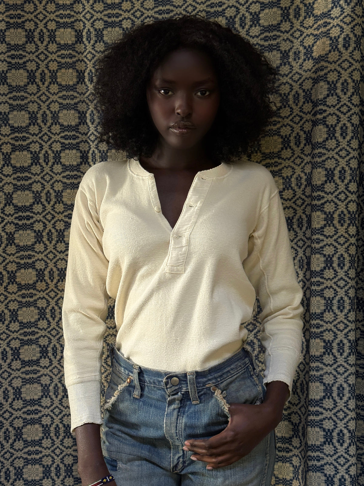 Vintage 1940’s Penney’s Cotton Henley Shirt| Heritage Blank Antique White Shirt