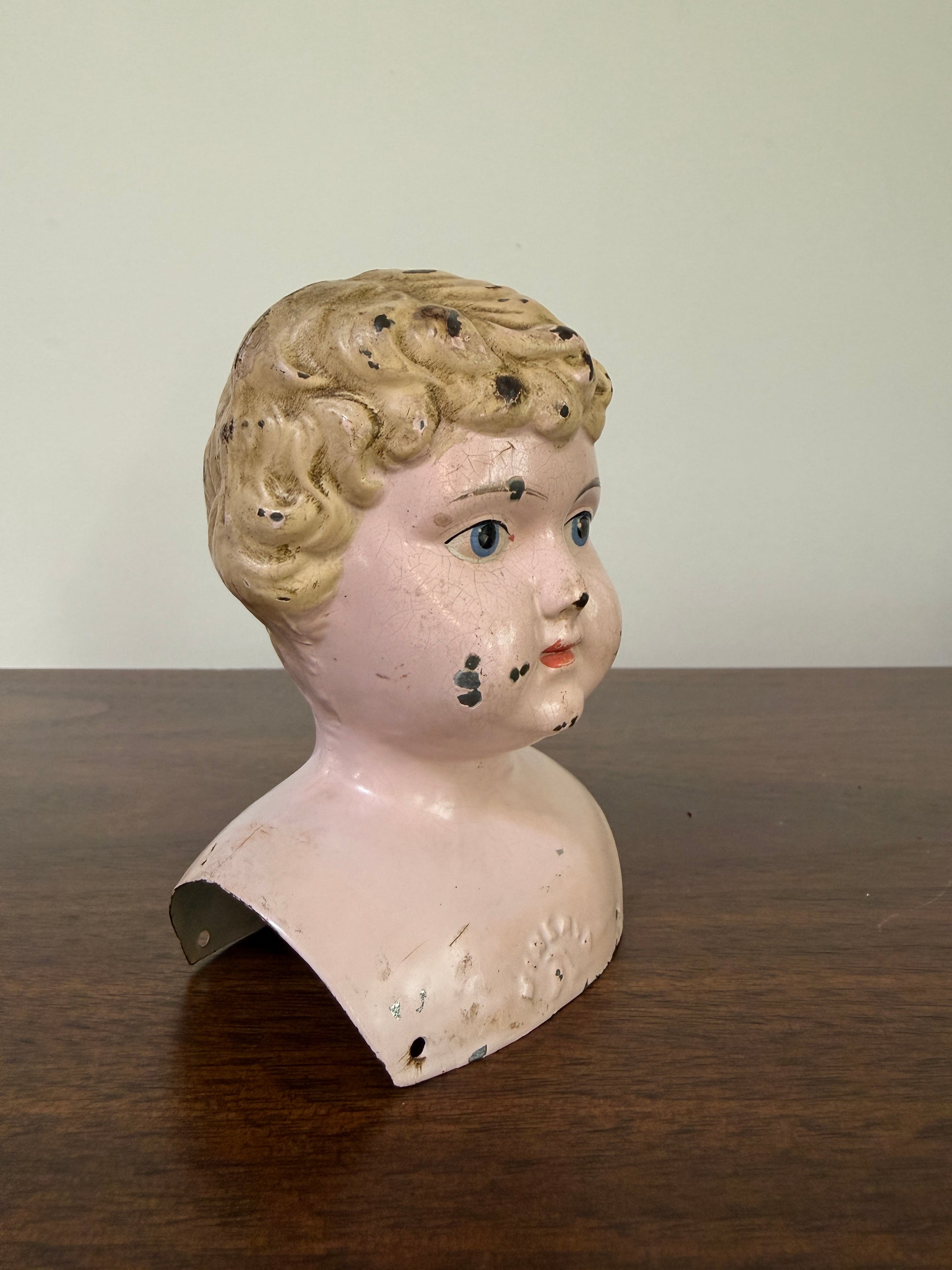 Antique 1900s Minerva Metal Doll Head by Buschow &amp; Beck | Molded Blonde Hair