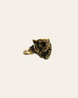 Antique Victorian 9ct Gold Lion Ring | Garnet Eyes & Natural Diamond Accent Ring Size 6.5