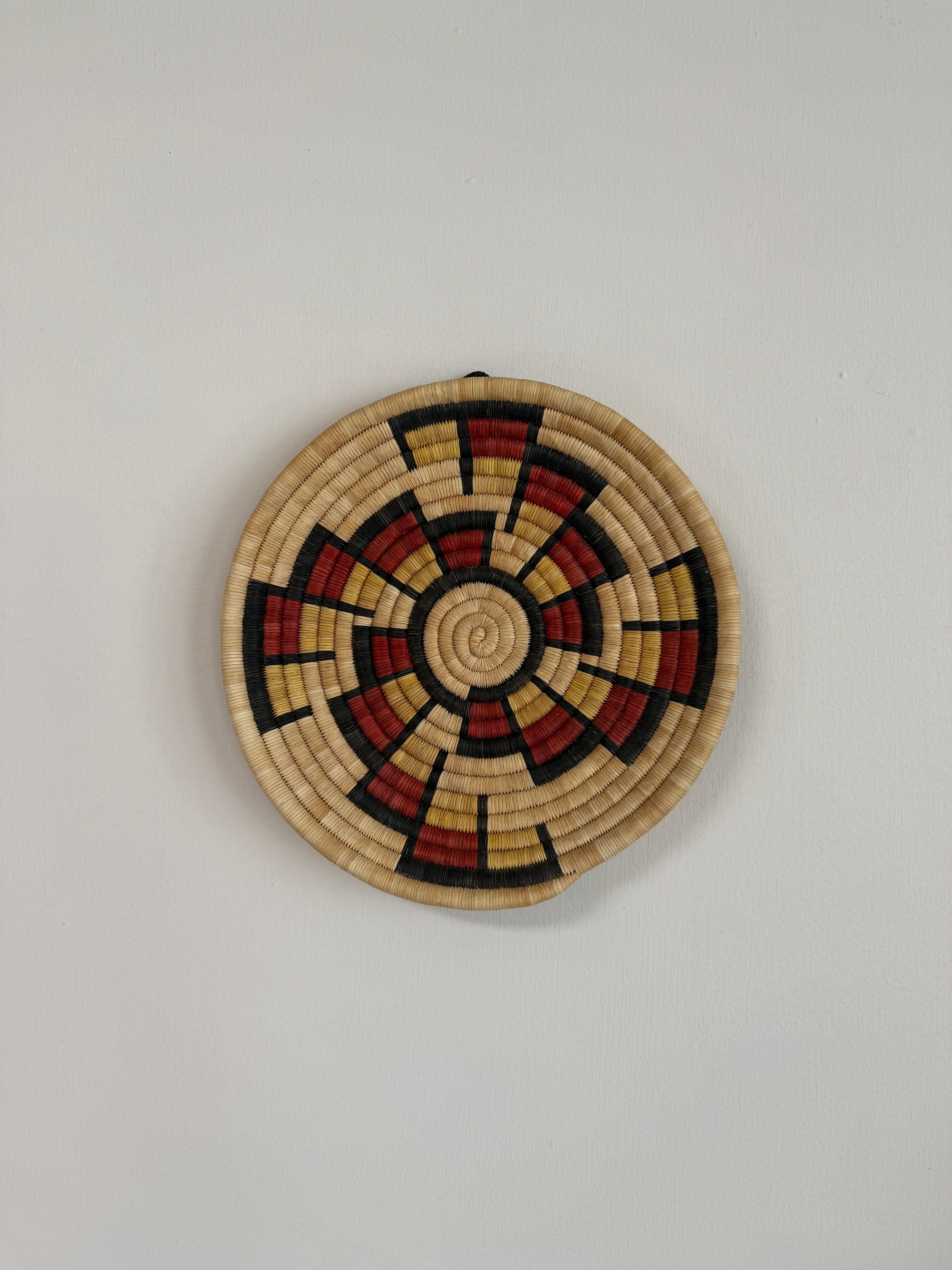 Vintage Hopi Coiled Flat Basket | Handwoven Native American Wall Art | Geometric Polychrome Woven Basket Tray