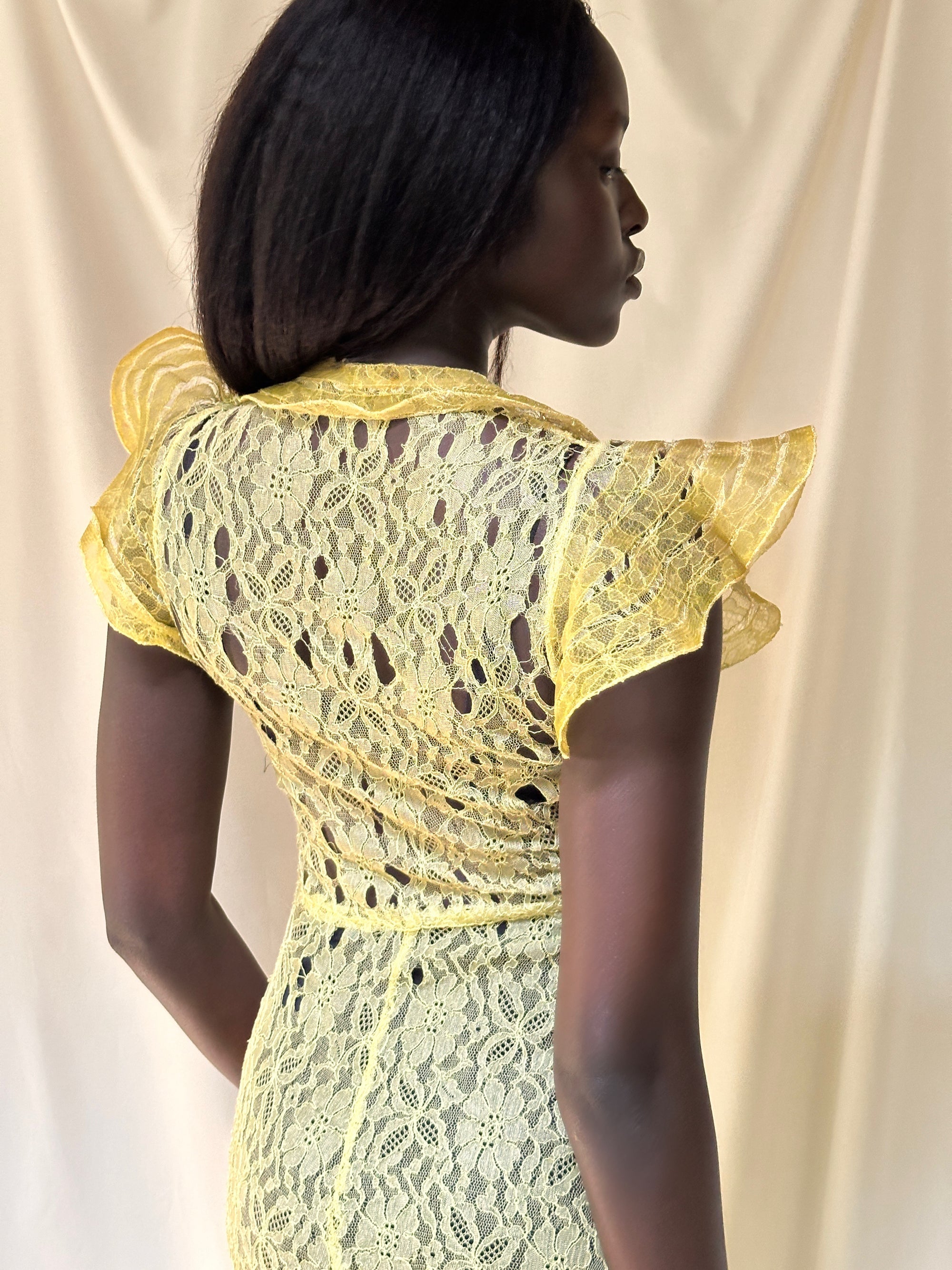 Vintage 1930’s Thrashed Lace Yellow Dress