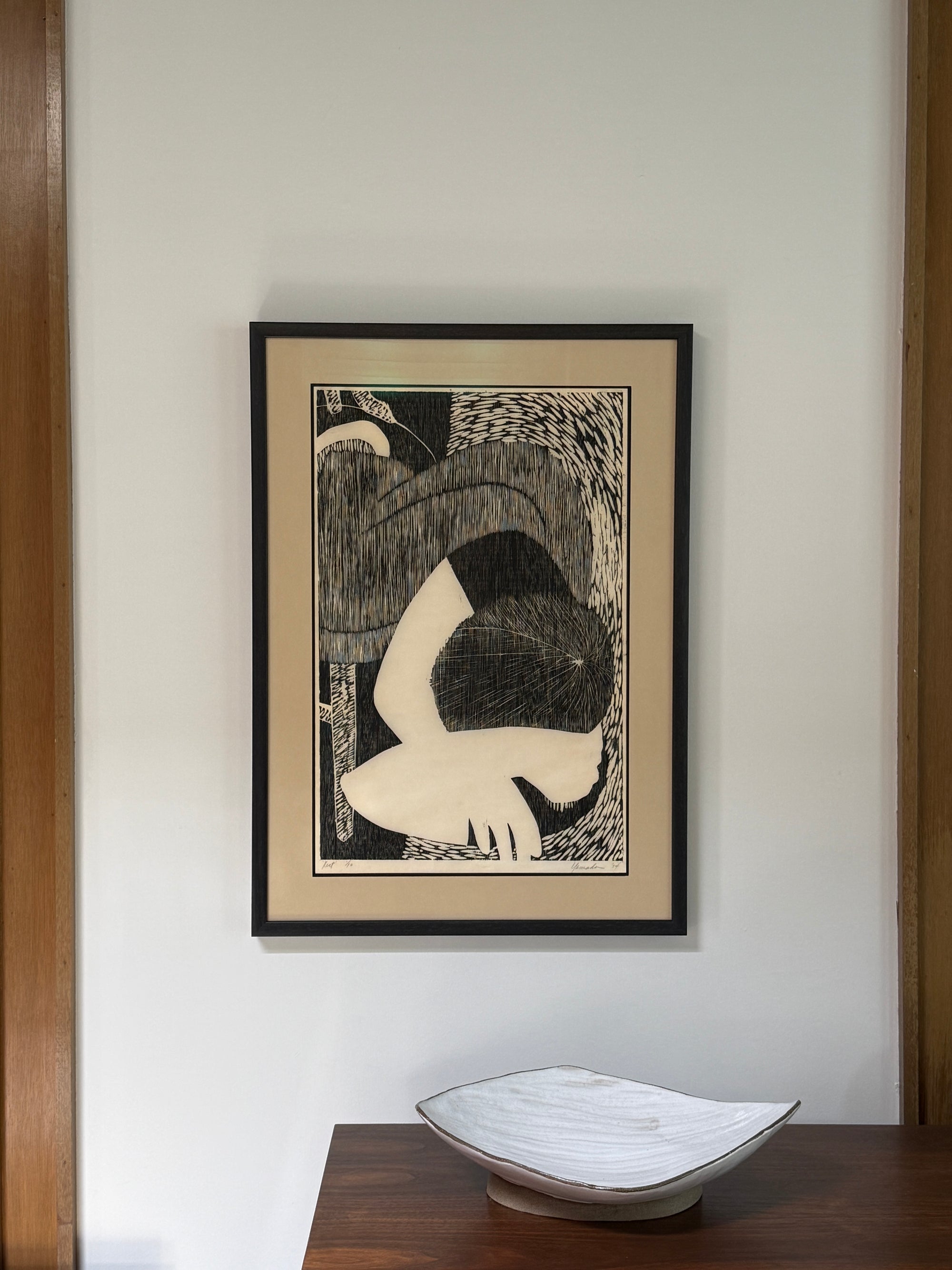 Vintage MCM Yamada Signed Edition 1/10 “REST” | Framed Japanese Sosaku-Hanga Woodblock Print Mid Century Art