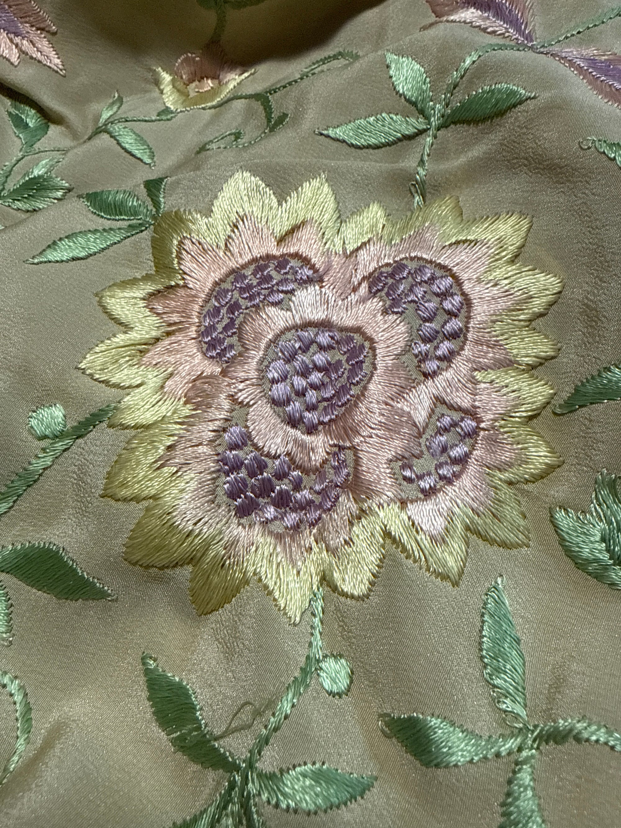 Vintage 1920’s Manton De Manila Silk Embroidered Long Fringe Piano Shawl | Romantic Floral Pastel