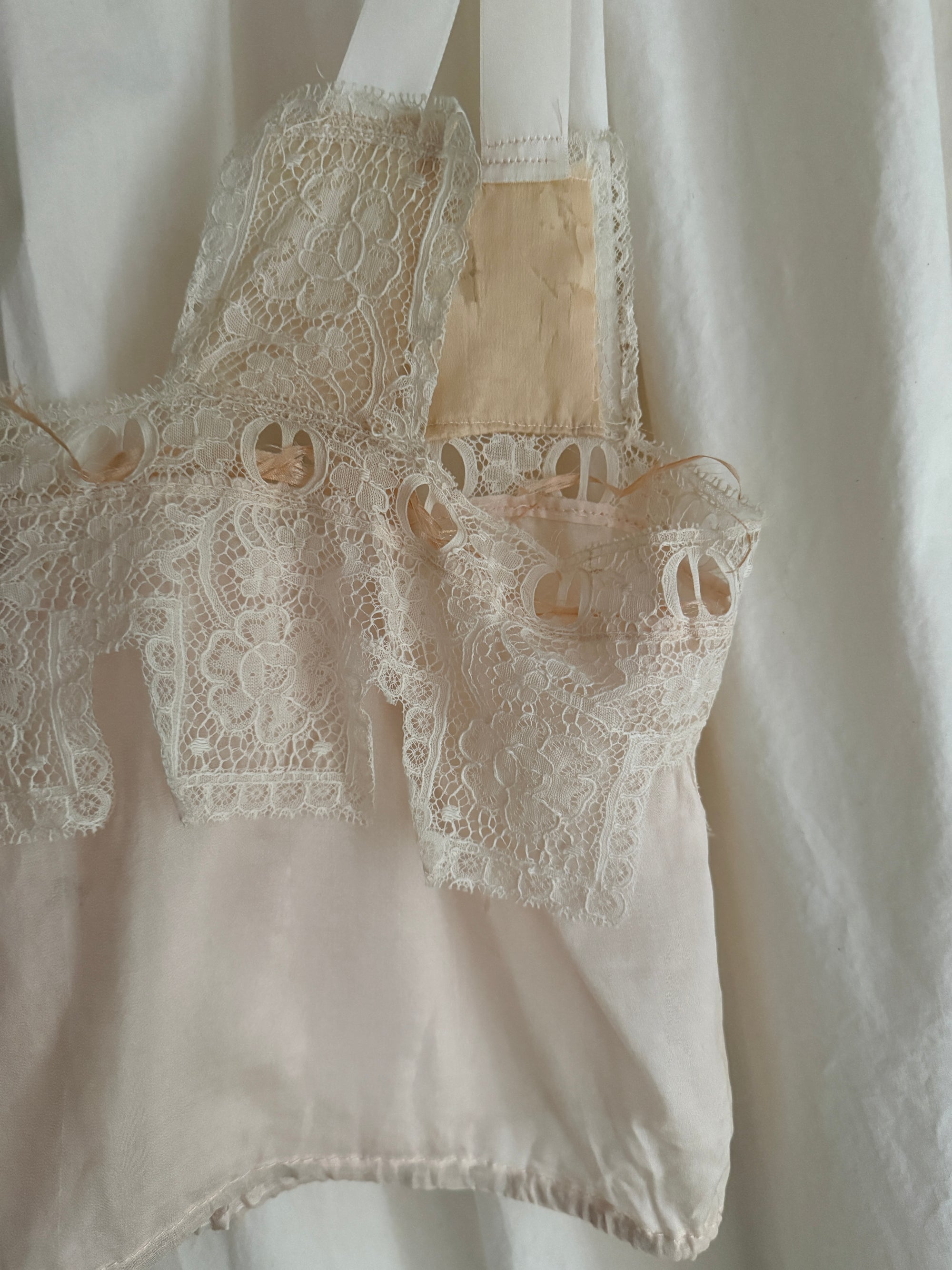 Vintage 1900s Silk &amp; Lace Camisole Top | Edwardian Ivory Lace Bustier Crop | Antique Lingerie Blouse