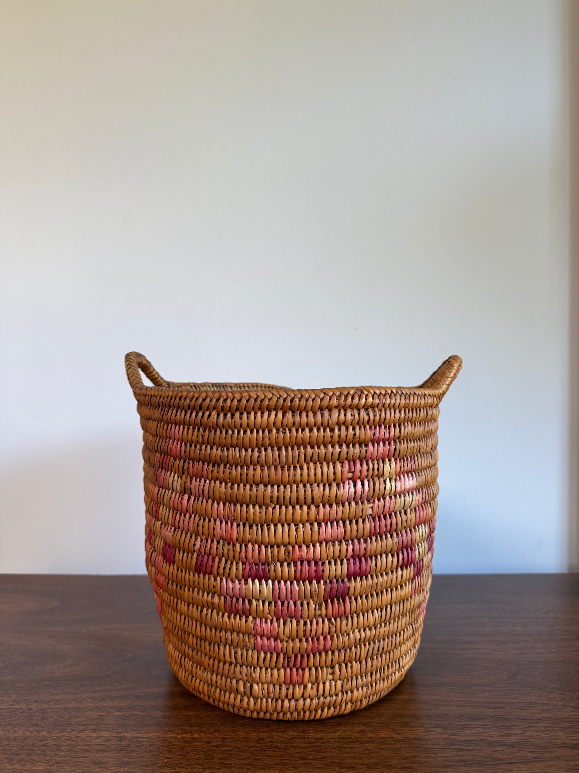 Vintage Jicarilla Apache Coil Handmade Basket With Handles | Native American Pattern Basket