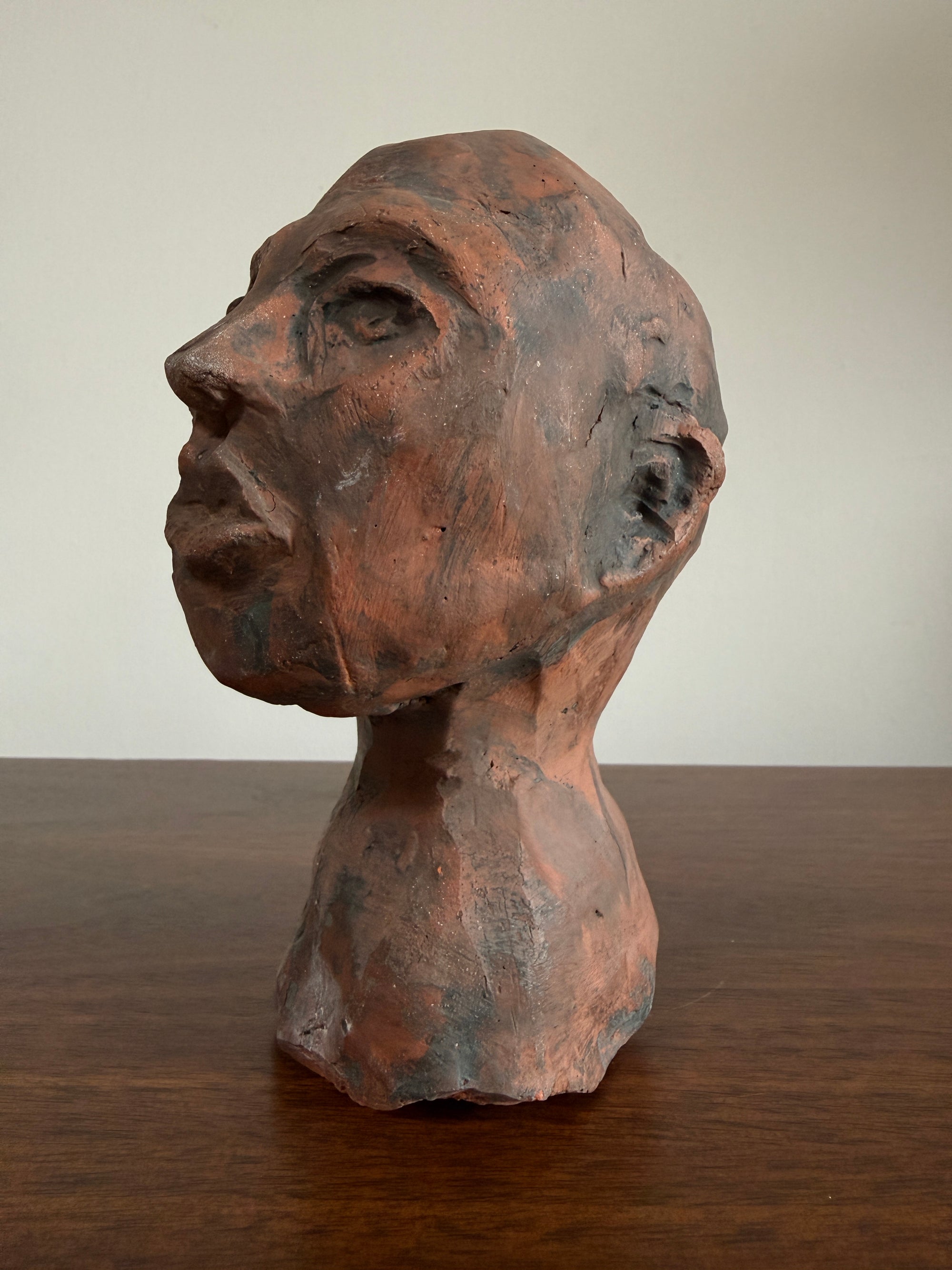 Vintage Modernist Terracotta Head Sculpture | Expressionist Bust Art | Mid Century Studio Pottery Portrait