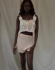 Vintage 1900s Silk & Lace Camisole Top | Edwardian Ivory Lace Bustier Crop | Antique Lingerie Blouse