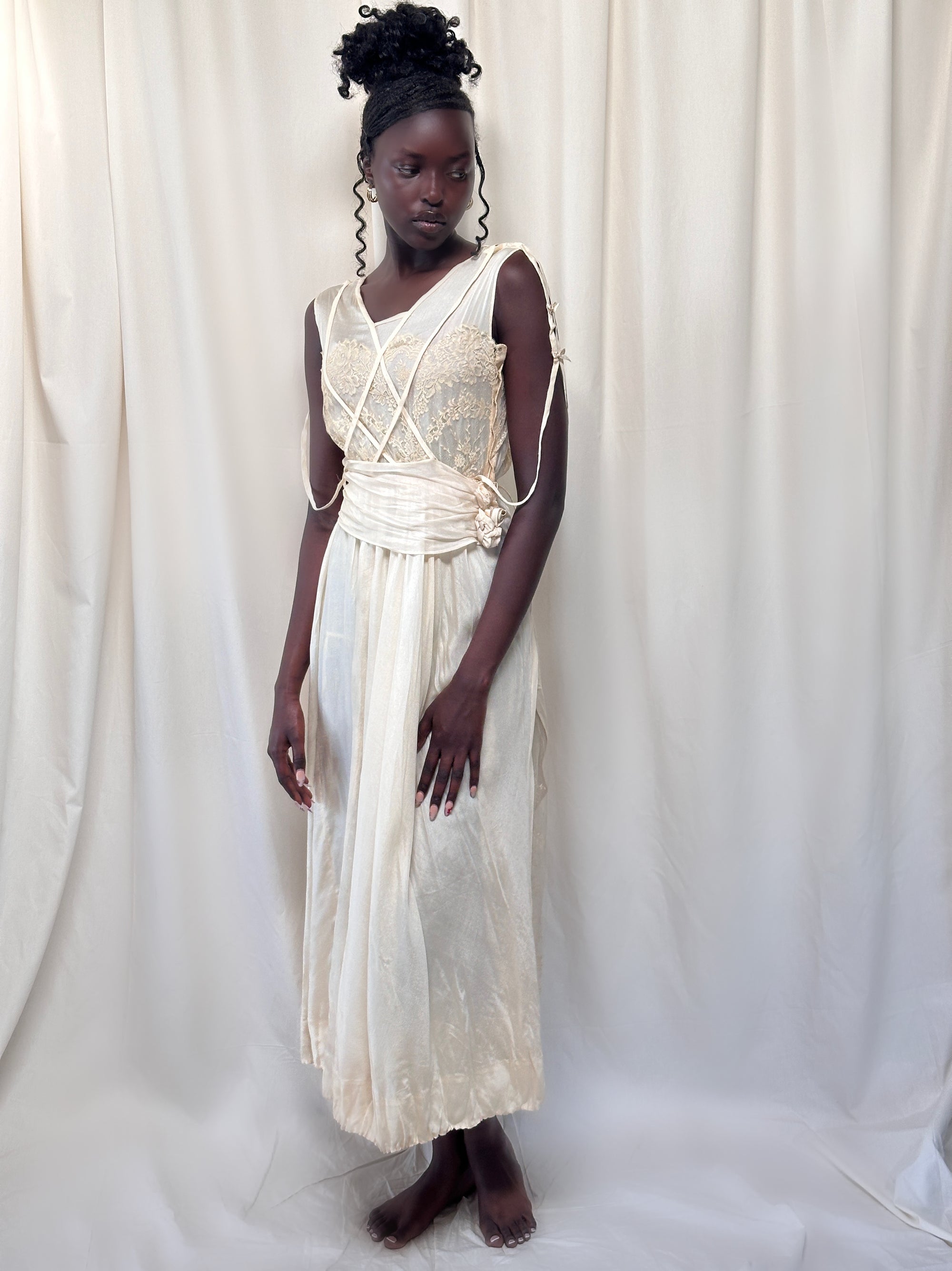 Vintage 1920s Ecru Chantilly Lace Silk Dress | Romantic Antique Flappe Afterlife Boutique Vintage 1920s Ecru Chantilly Lace Silk Dress | Romantic Antique Flappe Afterlife Boutique