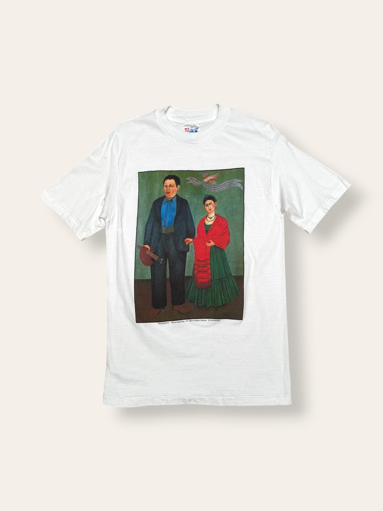Vintage 1990’s Frida Kahlo &amp; Diego Rivera Art T-Shirt | White Graphic Tee 90s Hanes USA SF MOMA