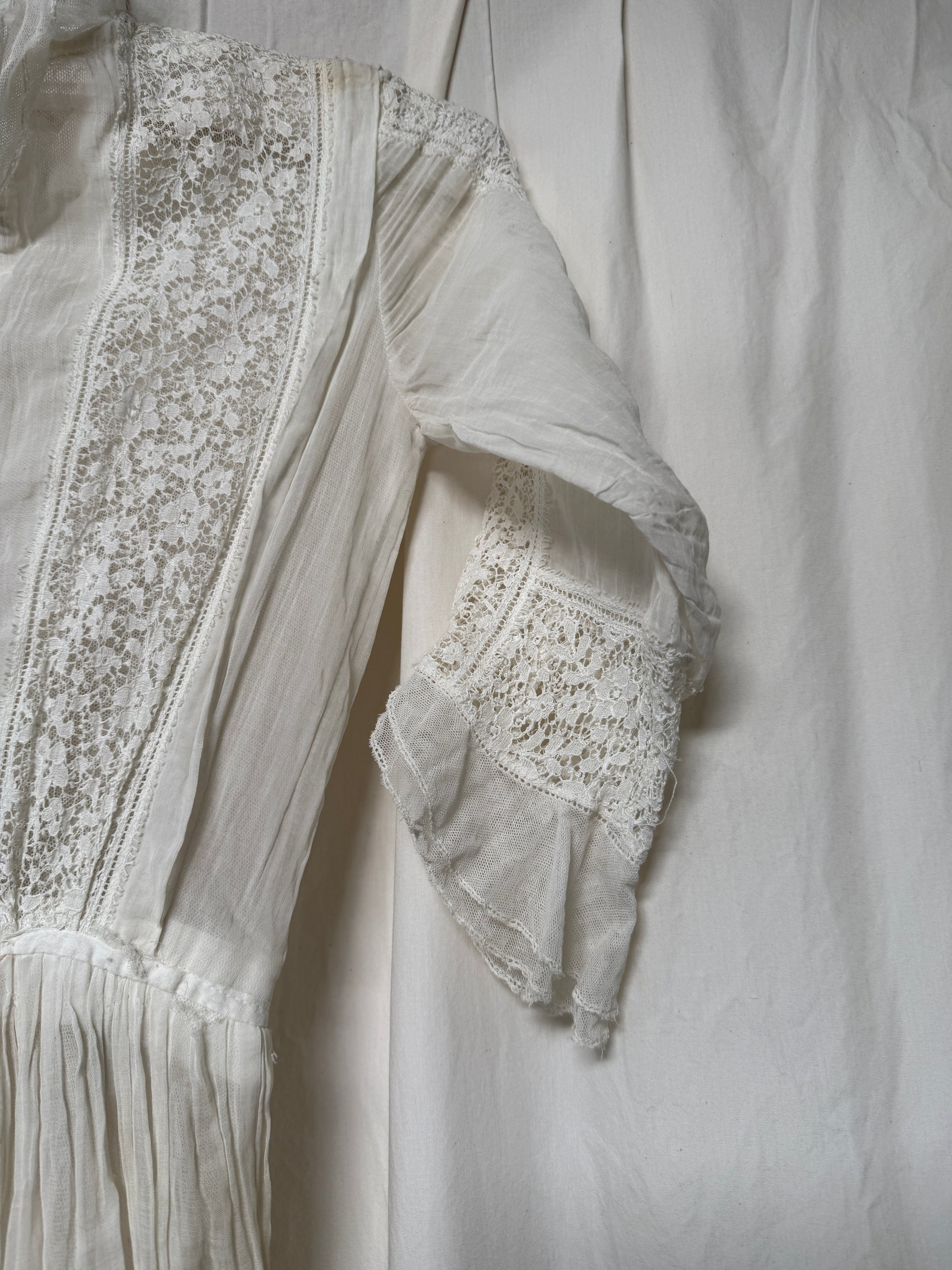 Antique 1900s Edwardian White Lace &amp; Embroidered Cotton Lawn Dress  | Handcrafted Heirloom Bridal Gown