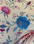 Vintage 1930s Manton de Manila Embroidered Silk Piano Shawl | Floral Bird Butterfly Motif With Long Fringe