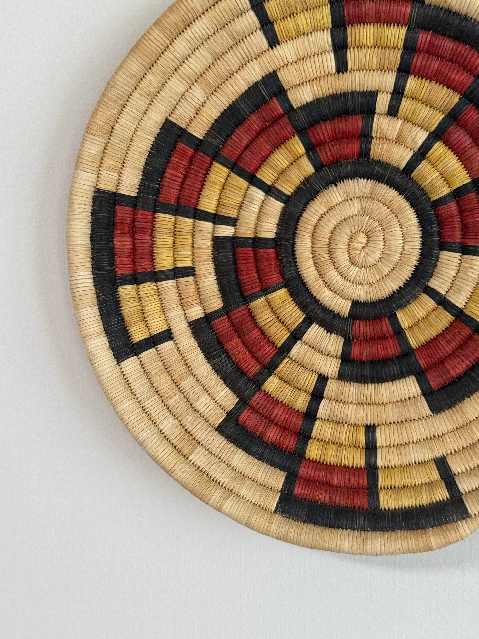 Vintage Hopi Coiled Flat Basket | Handwoven Native American Wall Art | Geometric Polychrome Woven Basket Tray