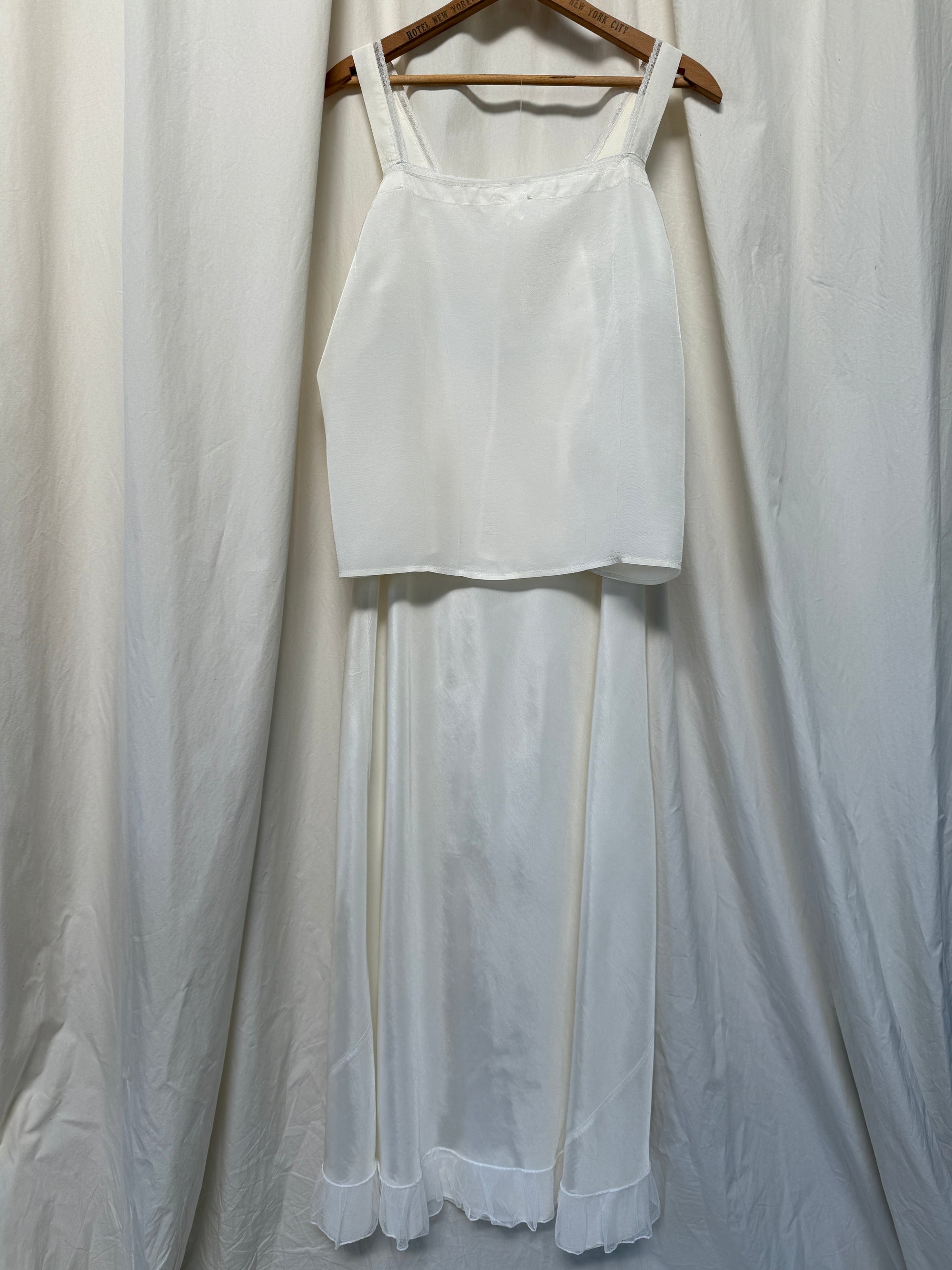 Vintage 1930’s Ivory Silk Slip Set | Minimal Slip Camisole &amp; Skirt Set