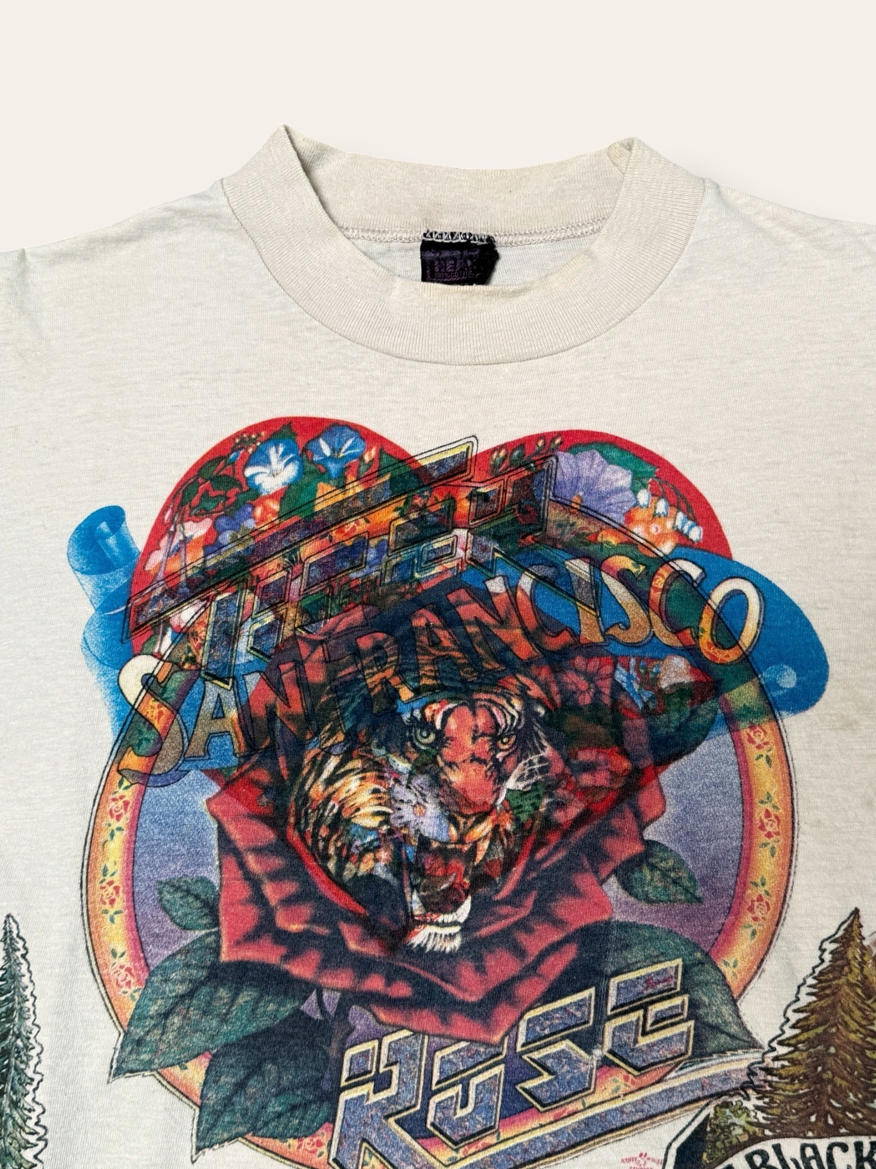 Vintage 1975 Kelley Mouse Studio Test Print T-Shirt | San Francisco, Tiger Rose Graphic Tee | Rare 1970s Psychedelic Art T-Shirt