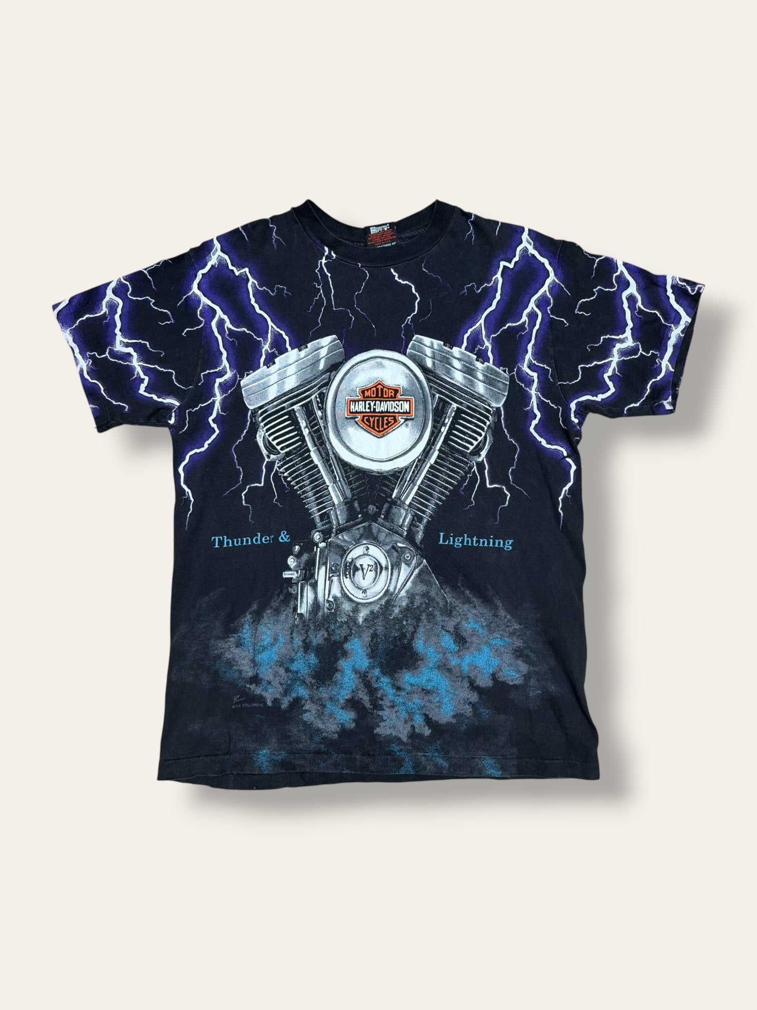 Vintage 1990s Harley Davidson Lightning &amp; Thunder T-Shirt | Bob Dron Oakland Dealer Tee