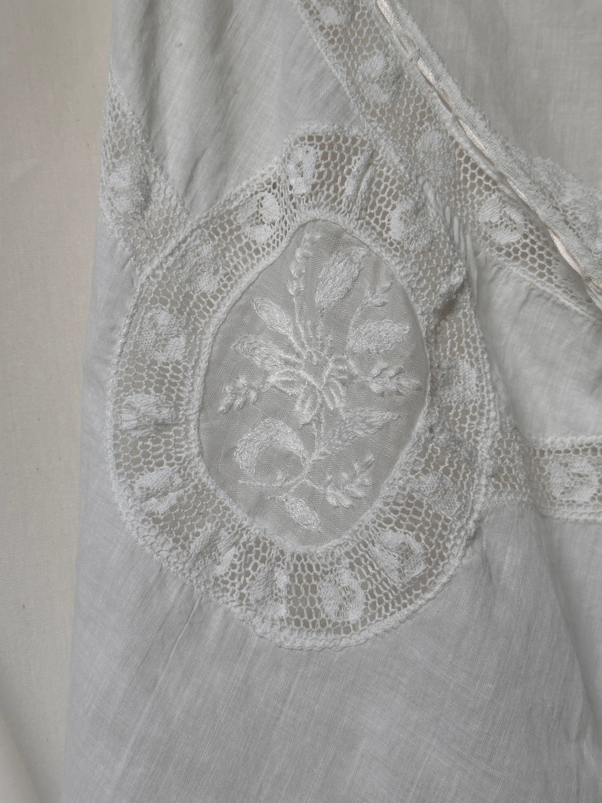 Vintage Early 1900’s Cotton Chemise Tank With Lace Insets