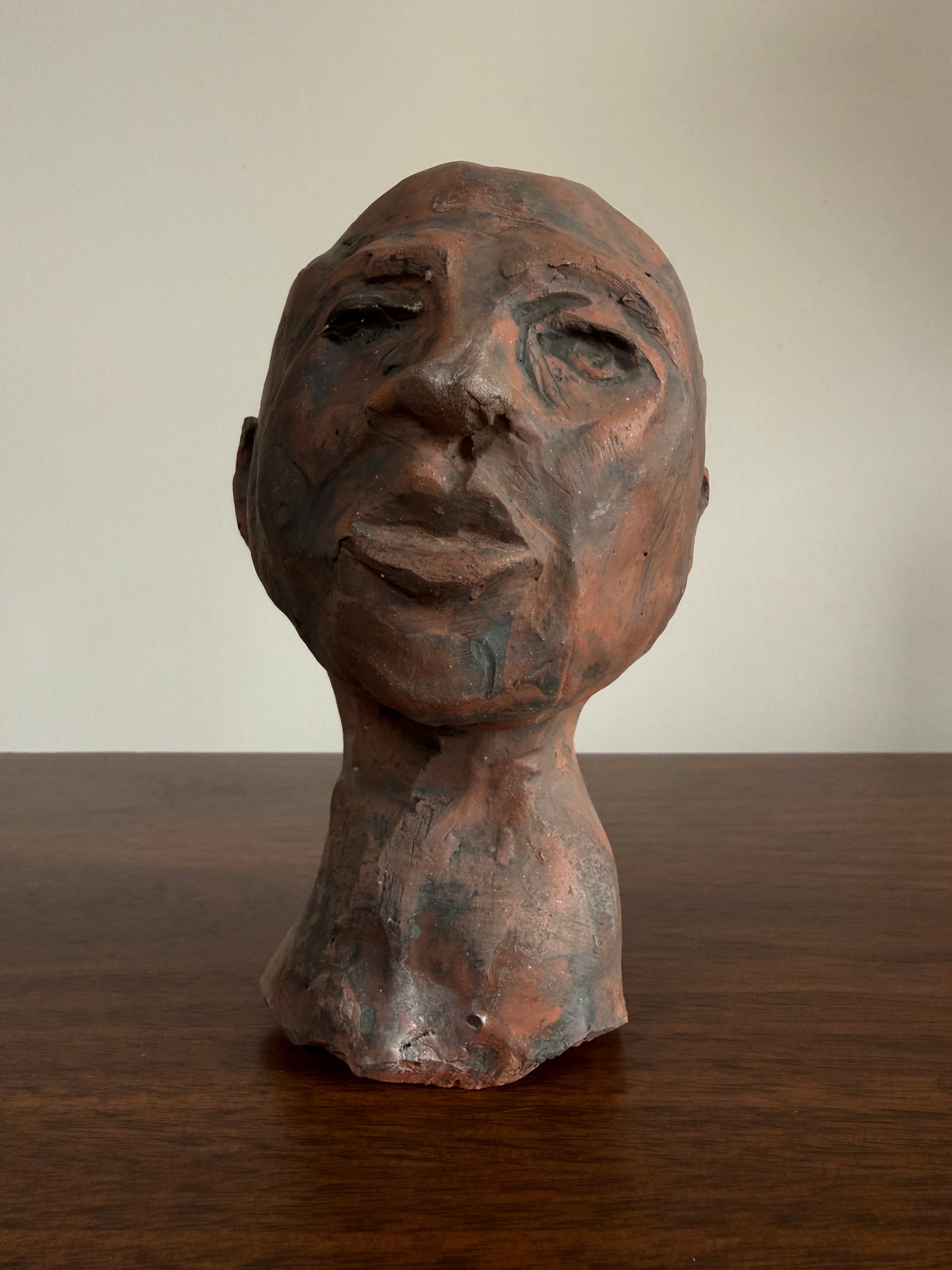 Vintage Modernist Terracotta Head Sculpture | Expressionist Bust Art | Mid Century Studio Pottery Portrait