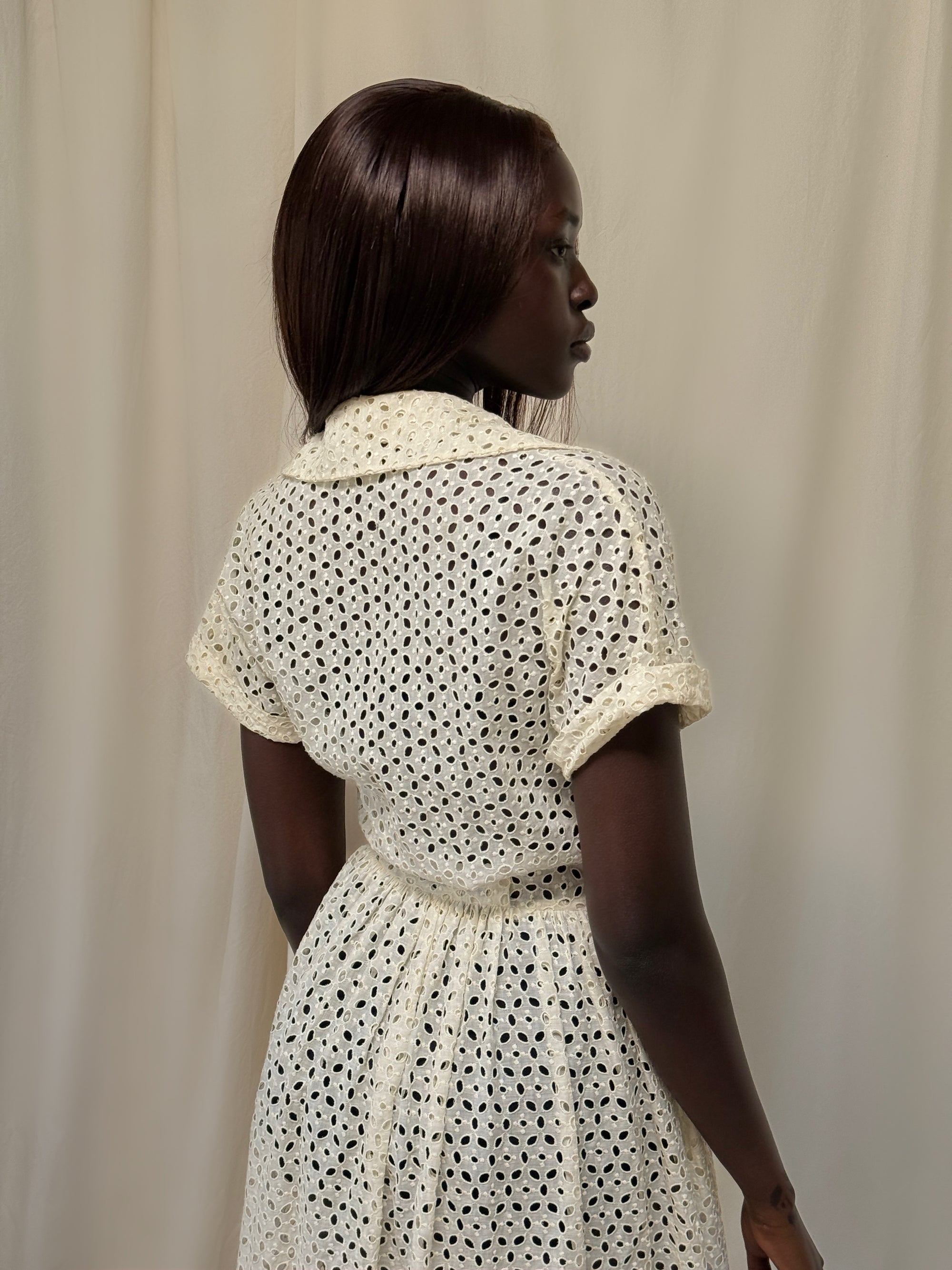 Vintage 1940’s Cotton Eyelet Sun Dress | Open Front  | Romantic Heirloom Cover